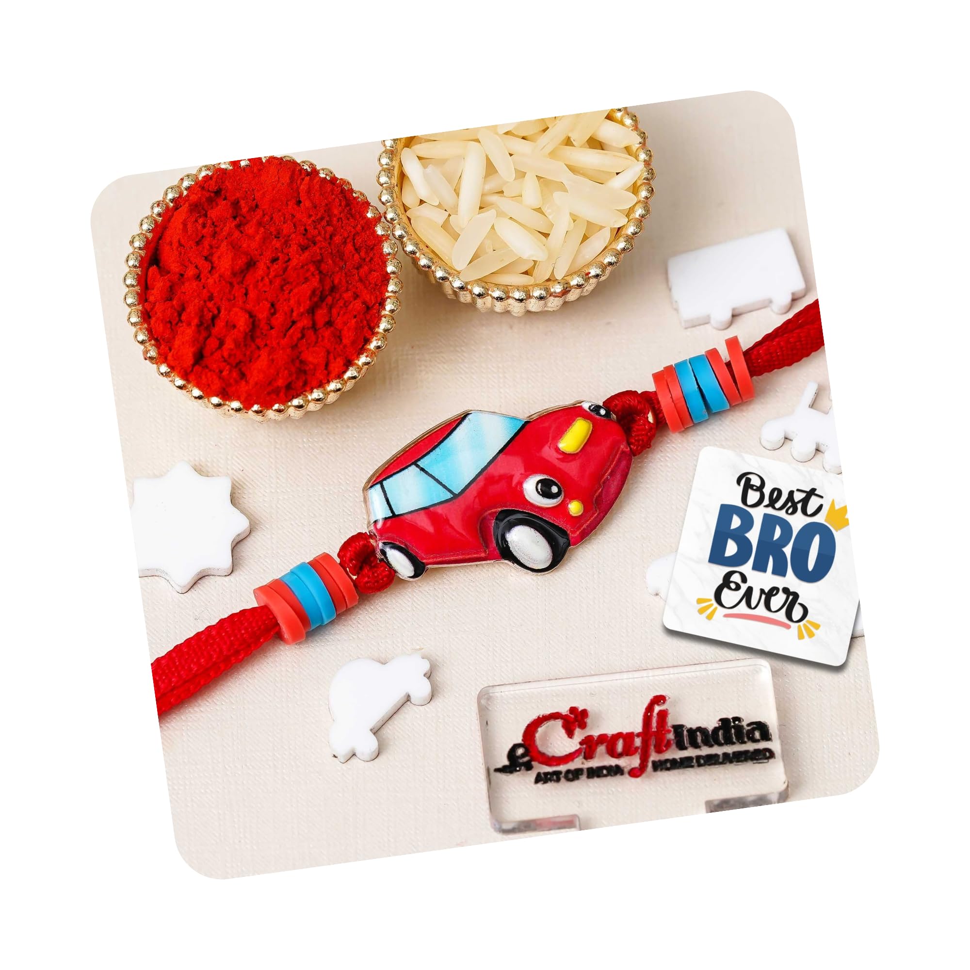 eCraftIndia Cartoon Car Rakhi for Kids Brother | Raksha Bandhan Rakhi for Brother Bhai Bhaiya | Best Bro Ever Fridge Magnet | Roli Chawal Pack-image-38