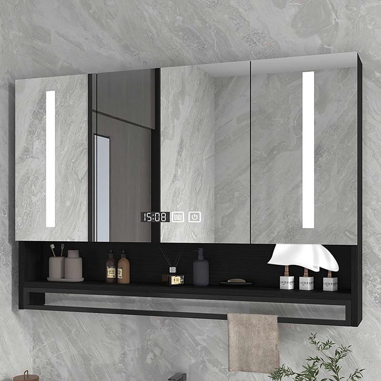 FGXHHS Modern LED Bathroom Medicine Cabinet with Storage, Mirror, Defogger, Time Display & Smart Touch Switch - White Finish (80x13x80cm) for Stylish nization