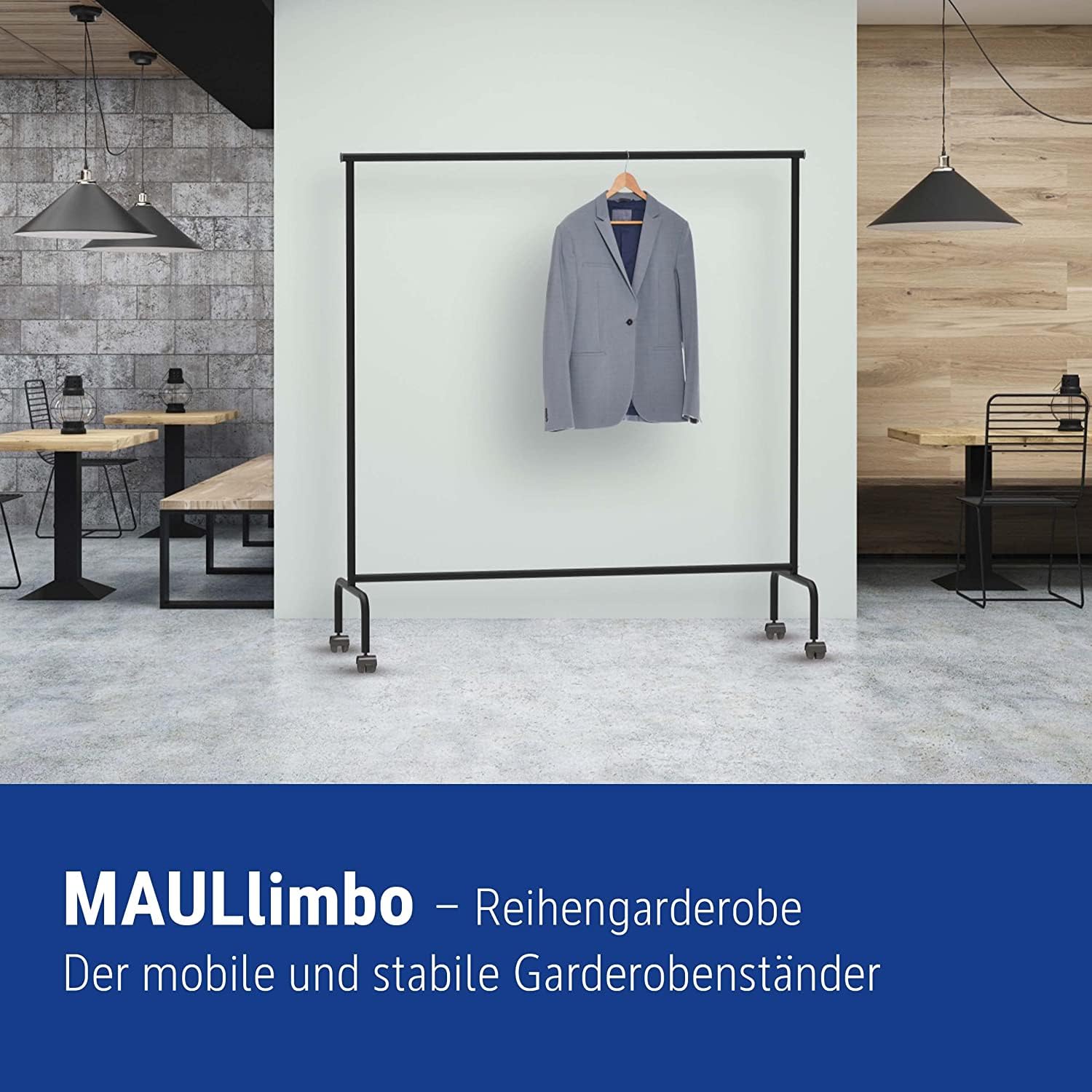 MAUL Garderobenständer MAULlimbo schwarz rollbar mit Auszieharmen