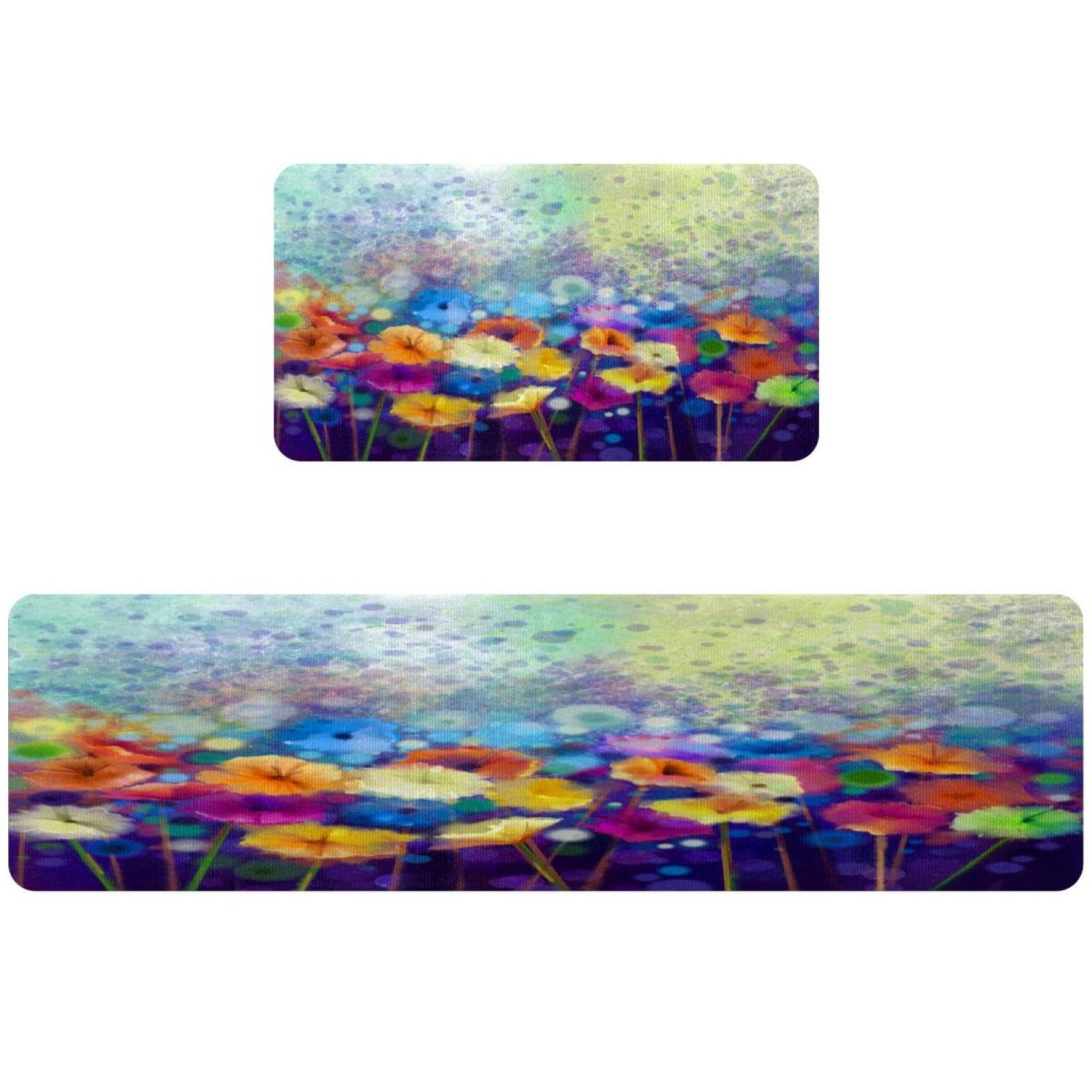 Tapis de couloir pour cuisine lavable lot de 2 tapis absorbants fleurs marguerites