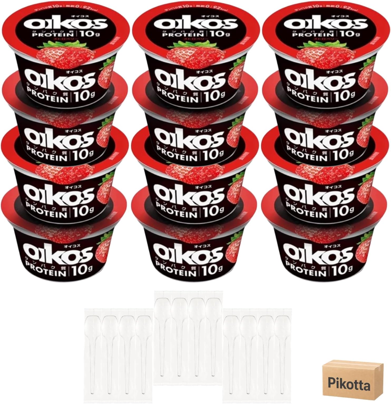 【冷蔵】オ イ コ ス ヨーグルト 12カップ (ストロベリー)＋使い捨てスプーン12本