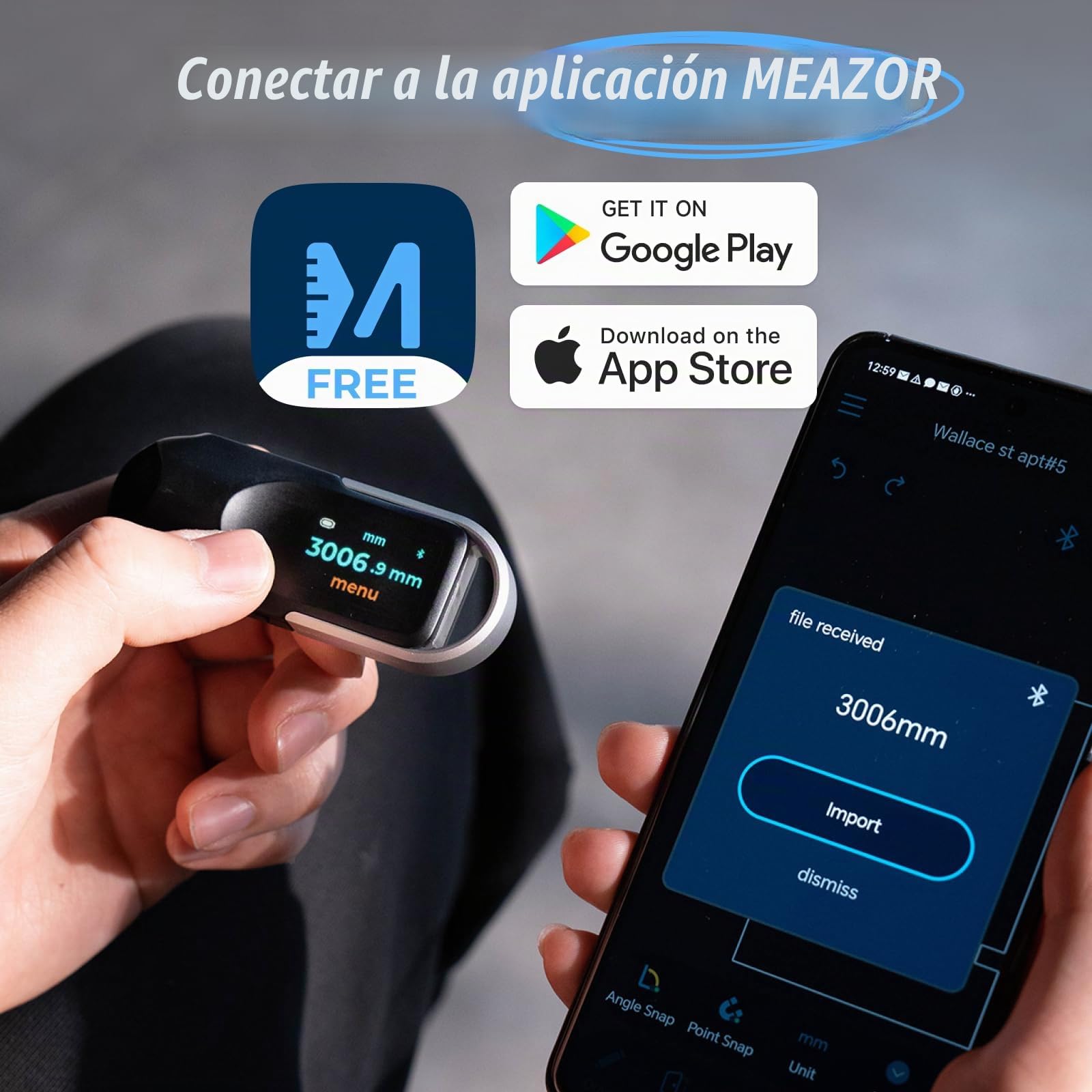 HOZO NeoRulerGO Cinta métrica digital con láser, herramienta de medición inteligente de larga distancia recargable para plana, aplicación Bluetooth, tamaño de bolsillo, regalo para hombres, papá