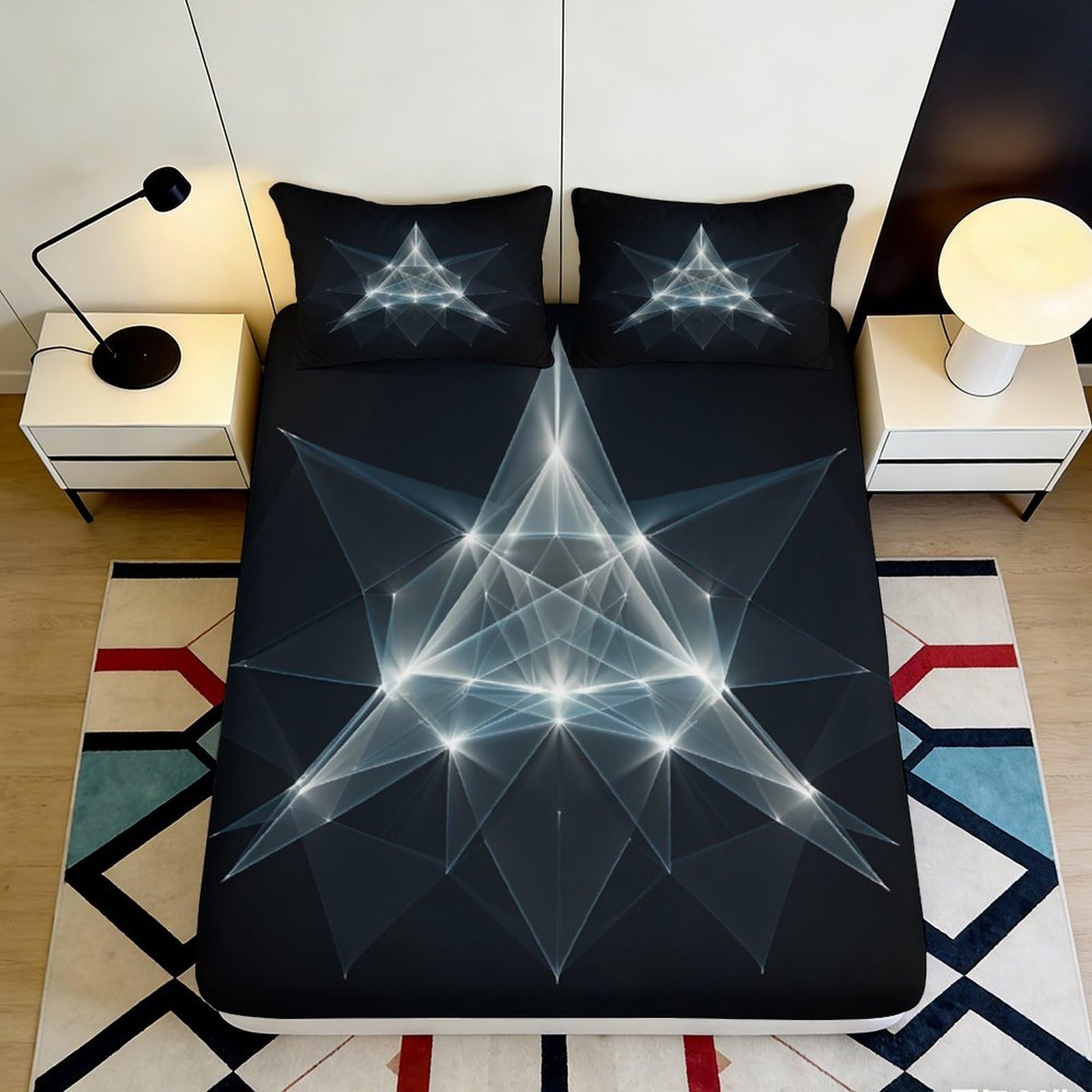 3D Printed Geometric Light Fitted Sheet Microfiber Soft Modern Abstract Mattress Cover Bedroom Dorm Protector 200x200x25cm