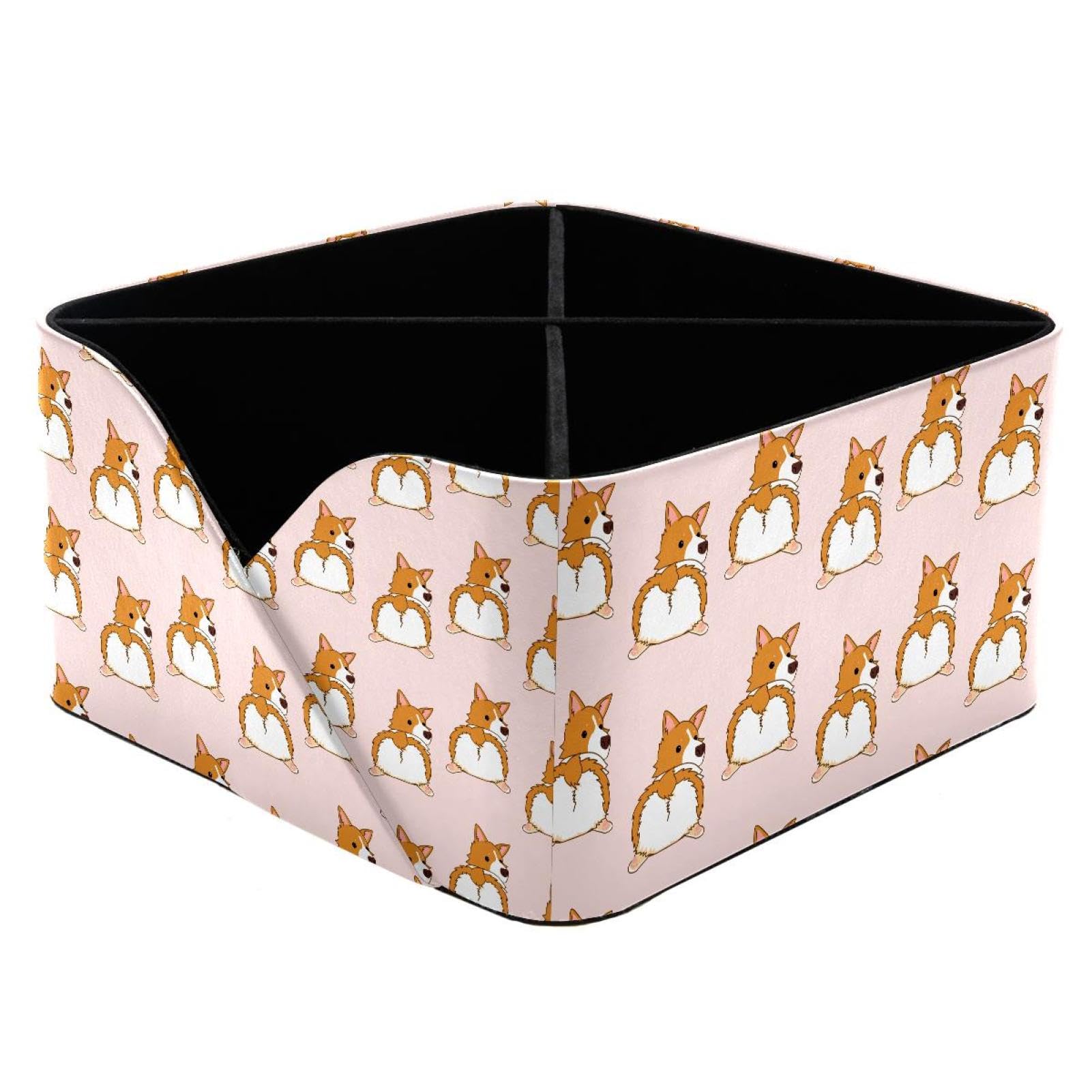 KengjuTesu Corgi Dog Illustrations Desktop Organizer Pen Holder, Rectangular Pencil Cup for Office, Study and Makeup Stations
