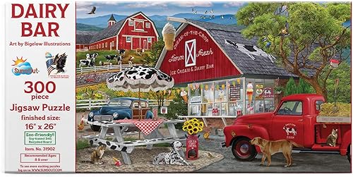 SUNSOUT INC - Barra de productos lácteos - Rompecabezas de 300 piezas por artista Bigelow Illustrations - Tamaño acabado 16" x 26" - MPN# 31902