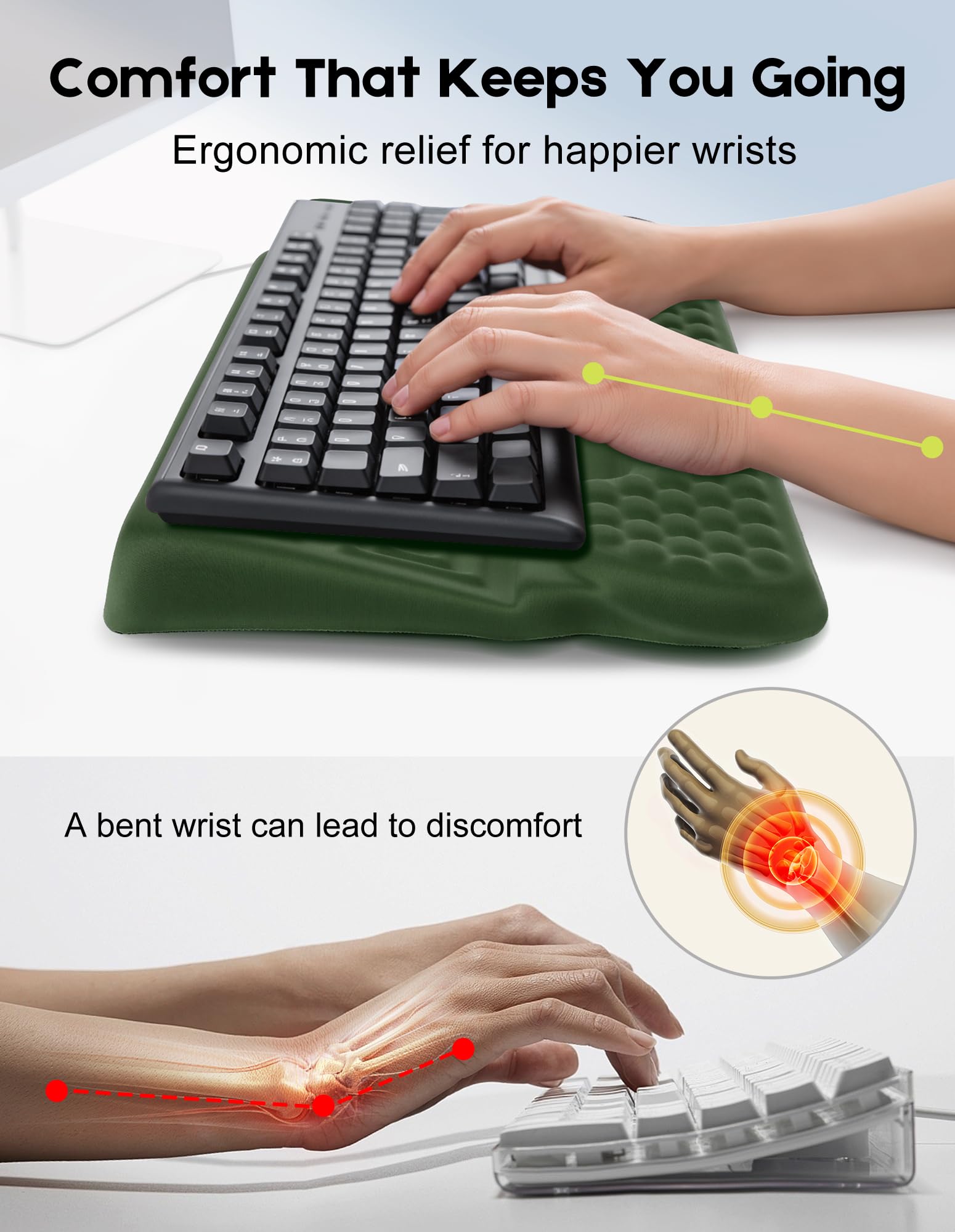 Poggiapolsi con supporto per tastiera e slot portaoggetti, poggiapolsi ergonomico per tastiera del computer, in morbida memory foam, base antiscivolo, vassoio per tastiera con supporto per il