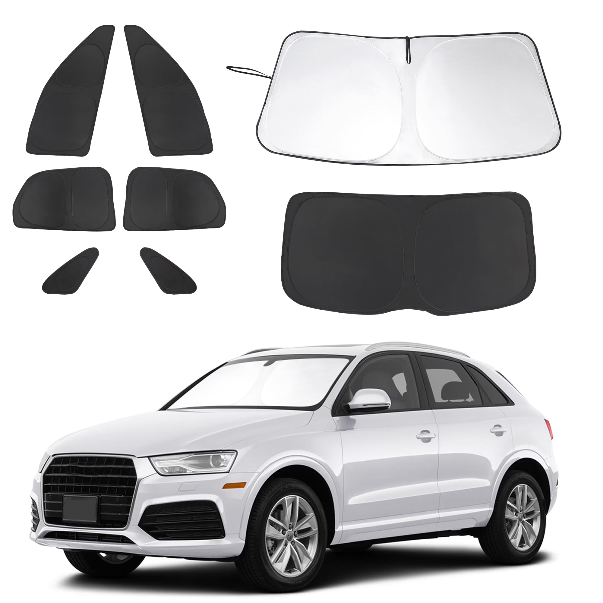 8 parasole per parabrezza su misura per Audi Q3 2013-2018, accessori pieghevoli, per finestrini laterali e posteriori, set completo, protezione della privacy, mantiene l'auto fresca