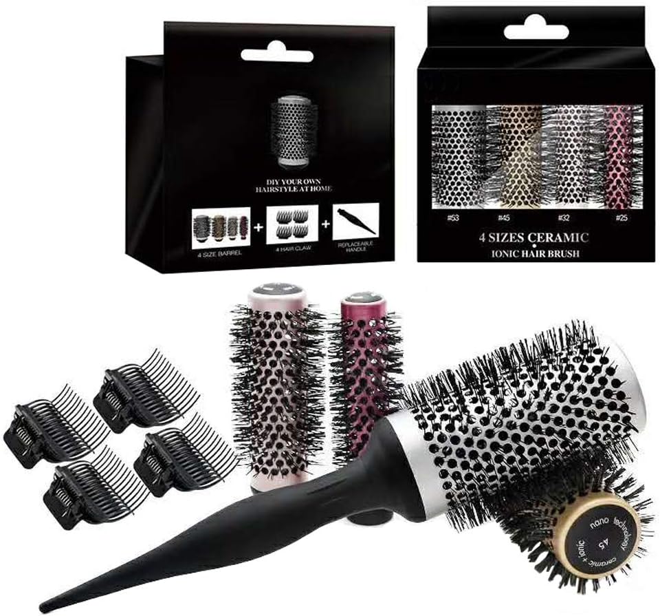 Blowout Brush Set, Detachable Barrels Round Brushes, Ceramic Coated Nylon Bristles Hair Rollers, Professional Salon Styling Brush Hair Combs