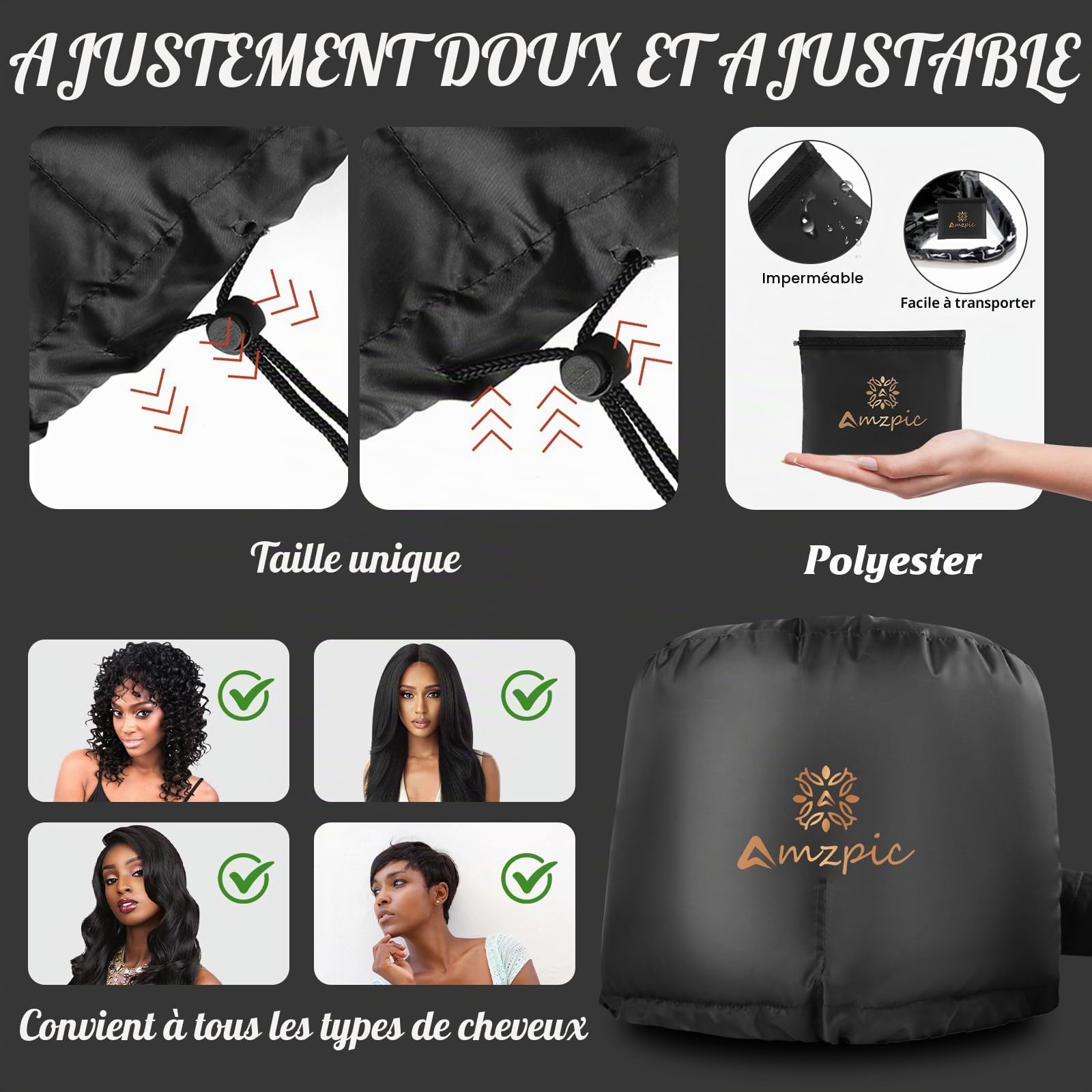 Fixation pour sèche-cheveux avec capuche, fixation douce et réglable pour sèche-cheveux extra large pour un séchage plus rapide à la maison, facile à utiliser pour le coiffage, le bouclage et