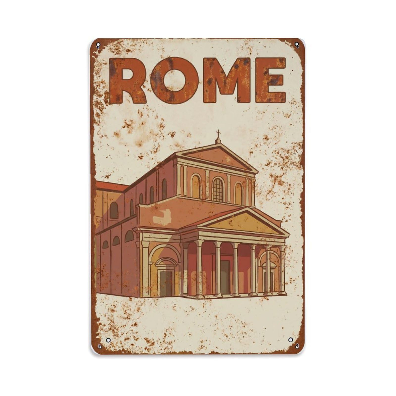 Vintage Travel Rome Basilica Santa Sabina Early Christian Church Rusted Italy Metal Tin Sign Plaque Wall Decor for Cafe, Club Bar, Office, Home Garden Metal Poster 8x12Inch