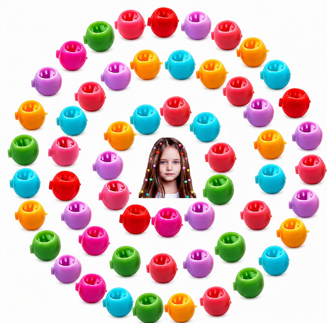 Diversa 50 PCS Mini Claw Hair Clips | Mini Hair Clip Tiny Round Plastic Hair Claws | Hair Braids Maker Beads | Hair Accessories for Kids & Girls