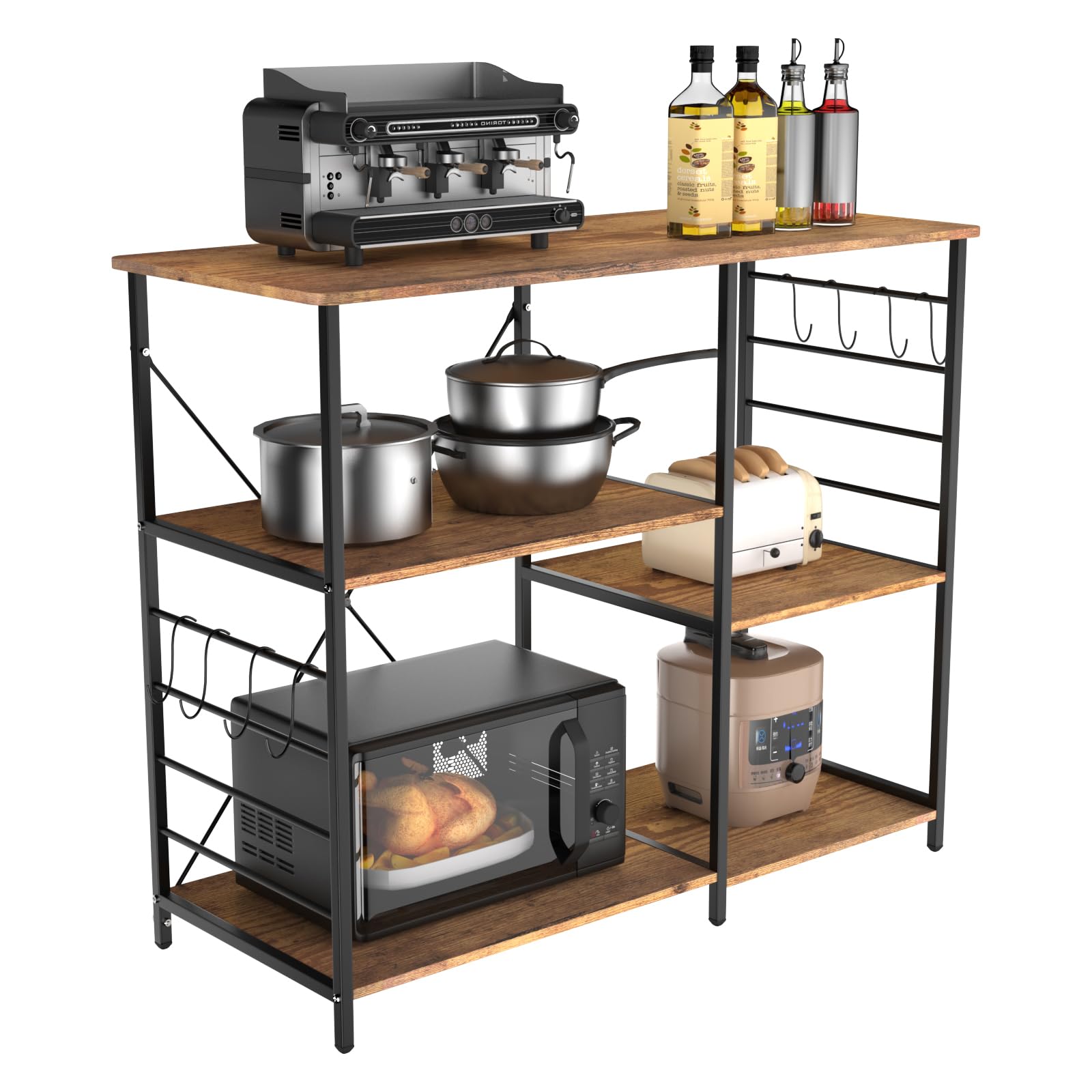 Étagère Micro Ondes Cuisine Arrangement Multi étagères Grande capacité avec Rangement pour Micro Onde et appareils Cuisine Plusieurs Tailles (Bois brûlé/Noir, 39 * 90 * 82cm)