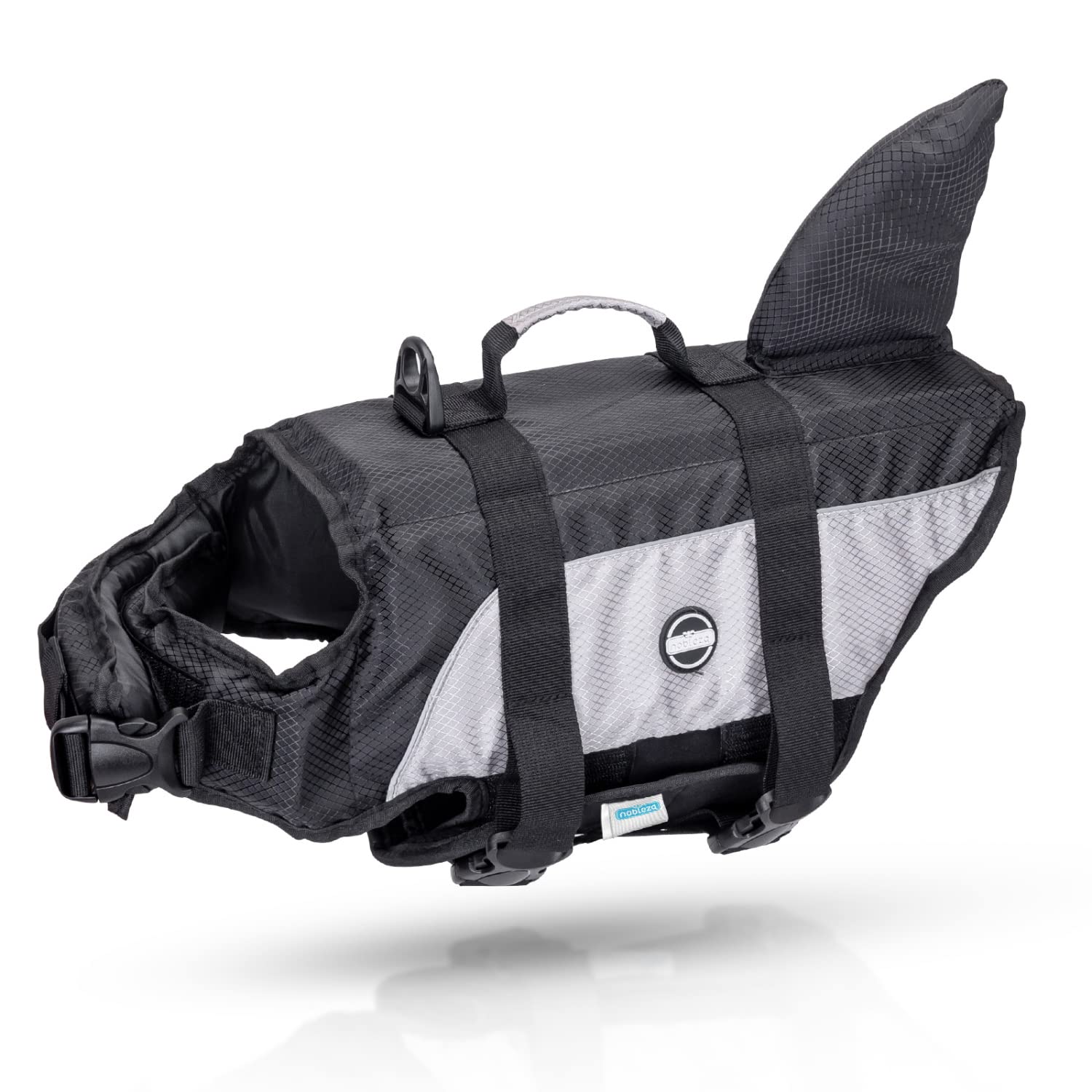 Nobleza - Chaleco Salvavidas para Perros con Aleta De TiburóN, Flotador Perro con Tiras Reflectantes, Chaleco de Natación para Perro con Asa y Alta Flotabilidad para Nadar, Surf, Navegar, Gris(L)