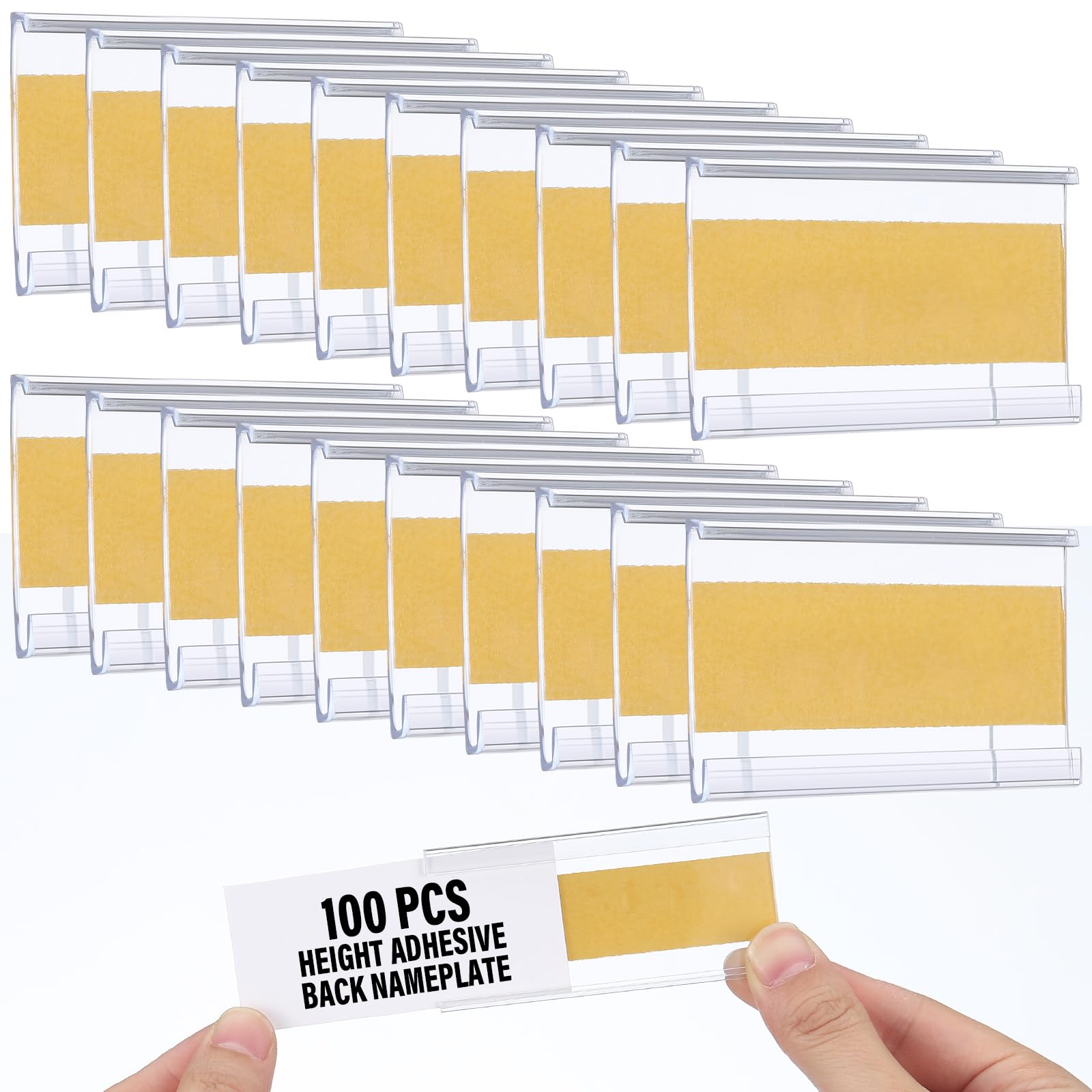 Kathfly 100 Pcs 3 x 1. 4 Inch Self Adhesive Label Holders Nameplate, Clear Shelf Label Holders Plastic Name Price Tag Strip Door Plates for
