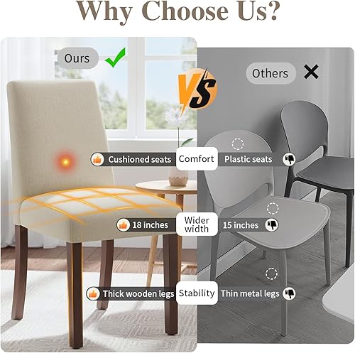 Miniatura 5 de Juego de 4 sillas de comedor, modernas sillas de comedor, silla tapizada de cocina estilo granja para restaurante y cafetería, color beige