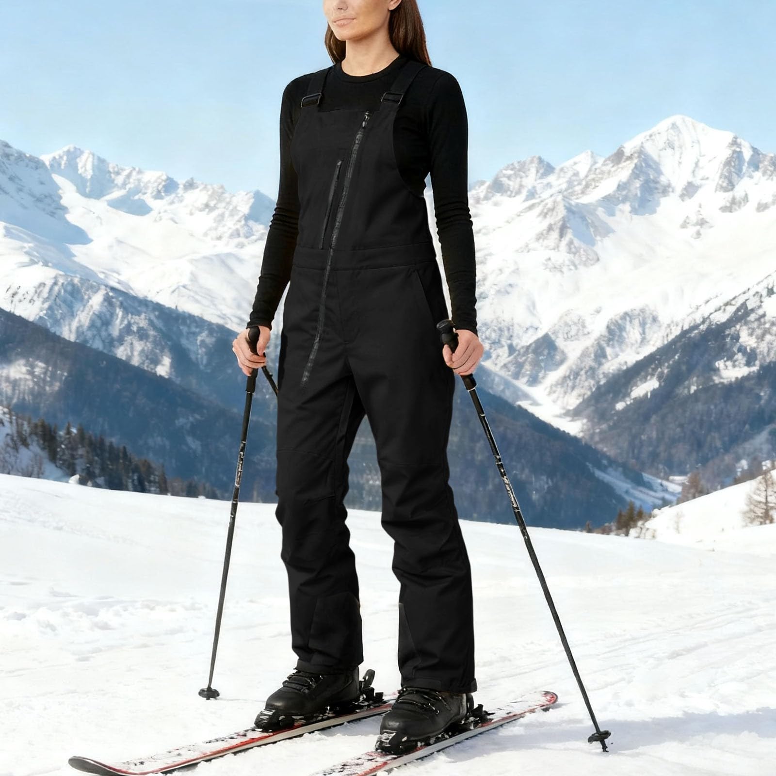Damskie grafitowe podgrzewane wodoodporne spodnie narciarskie na szelkach z zamkiem błyskawicznym z przodu | izolowane kombinezony snowboardowe regulowane paski zimowe spodnie śniegowe