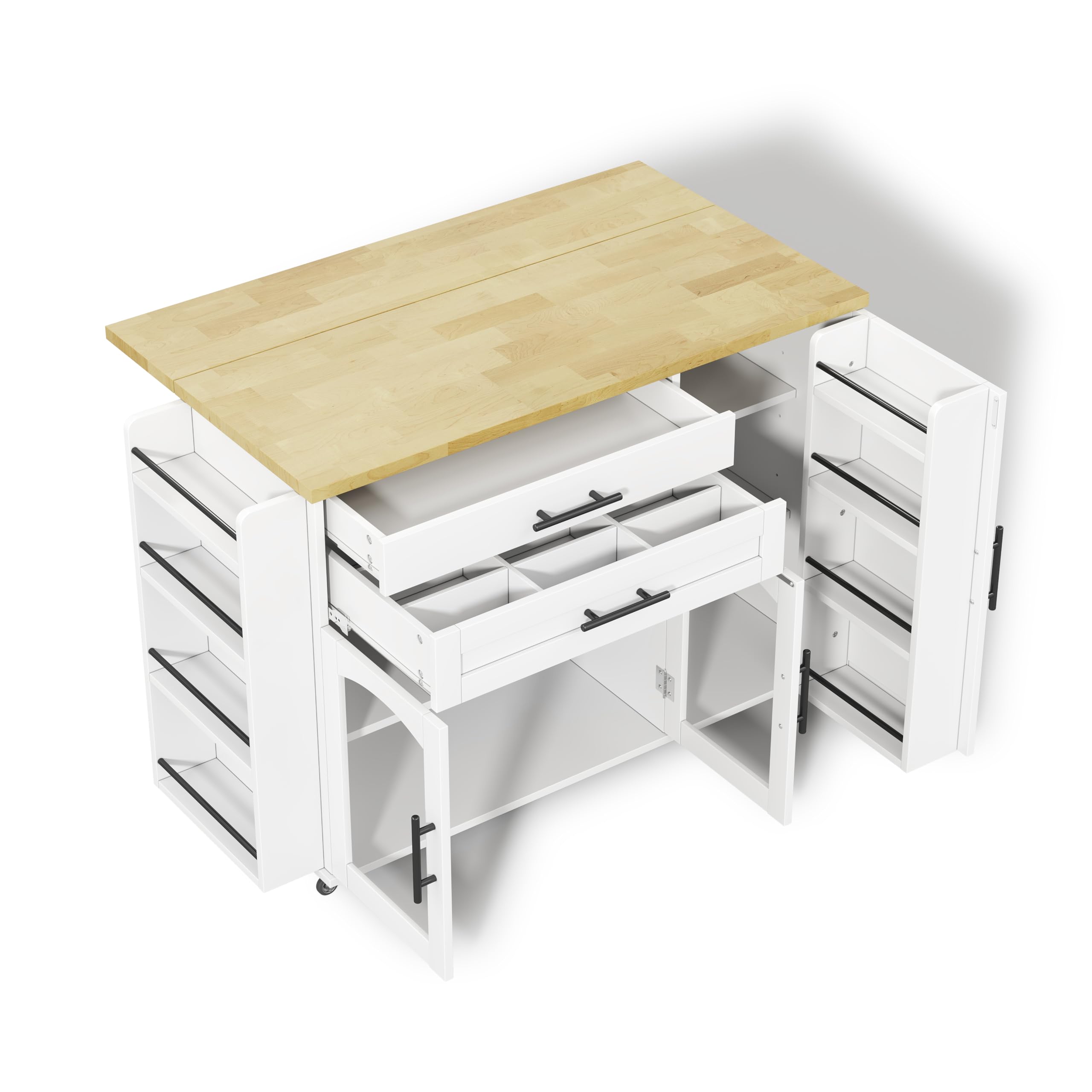 Mobiler Kücheninsel mit klappbarem Arbeitsbereich 120x45x90 cm 5 Räder