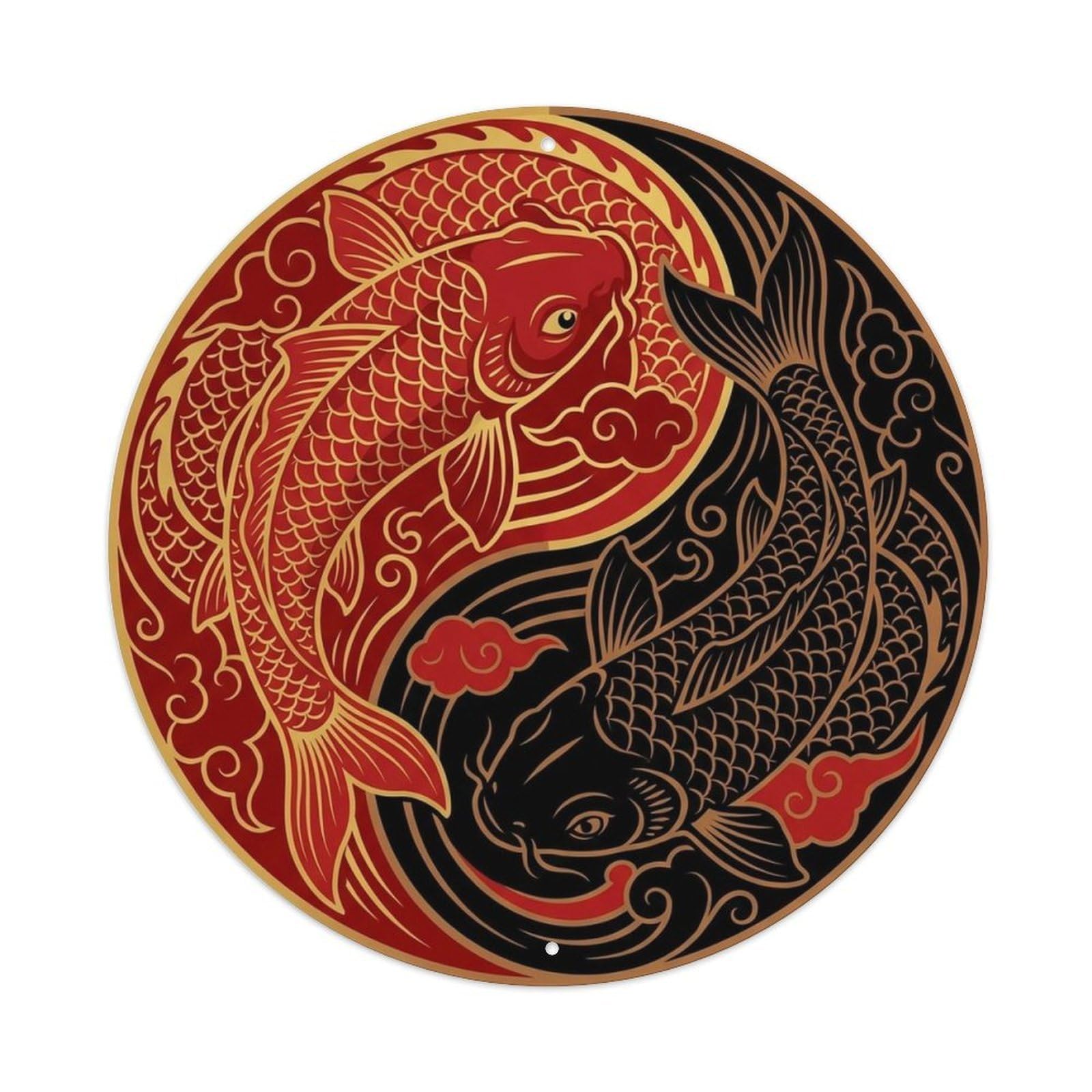 Olyhtr 8X8inch Classic Style Yin Yang Koi Prosperity Abundance Lucky Emblem Metal Tin Sign