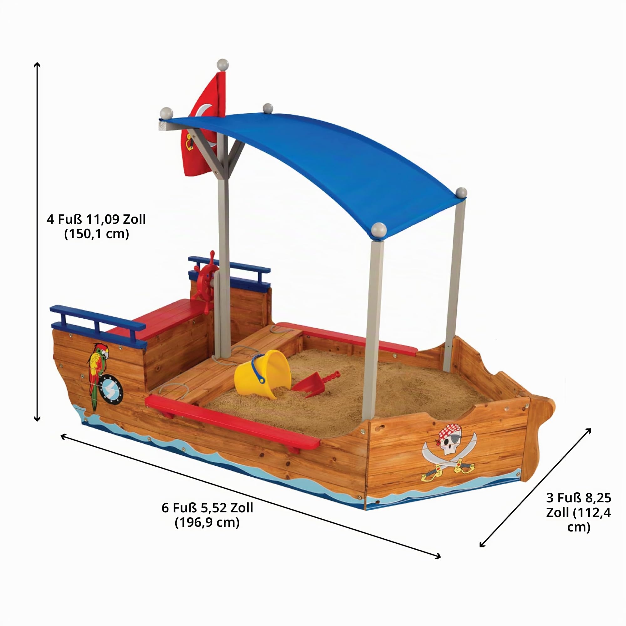 KidKraft Piratenschiff Sandkasten aus Holz mit Abdeckung, Sandkasten mit Dach, Outdoor Spiele für Kinder, Gartenspielzeug, 00128