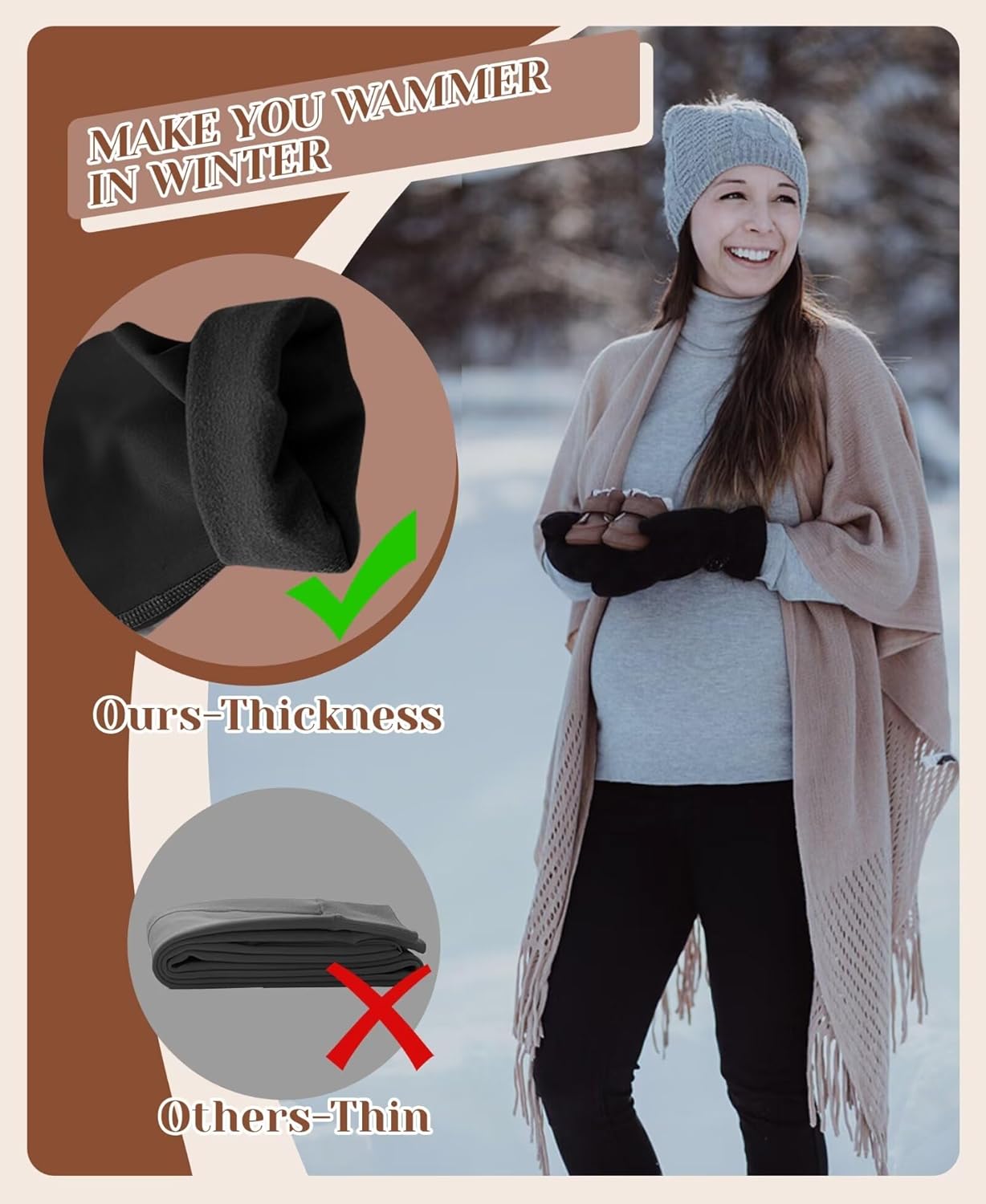 UBCUTE Maternity Fleece Lined Leggings with Pockets Over Belly,Thermal Womens Pregnancy Workout Pants Warm Winter - Image 2