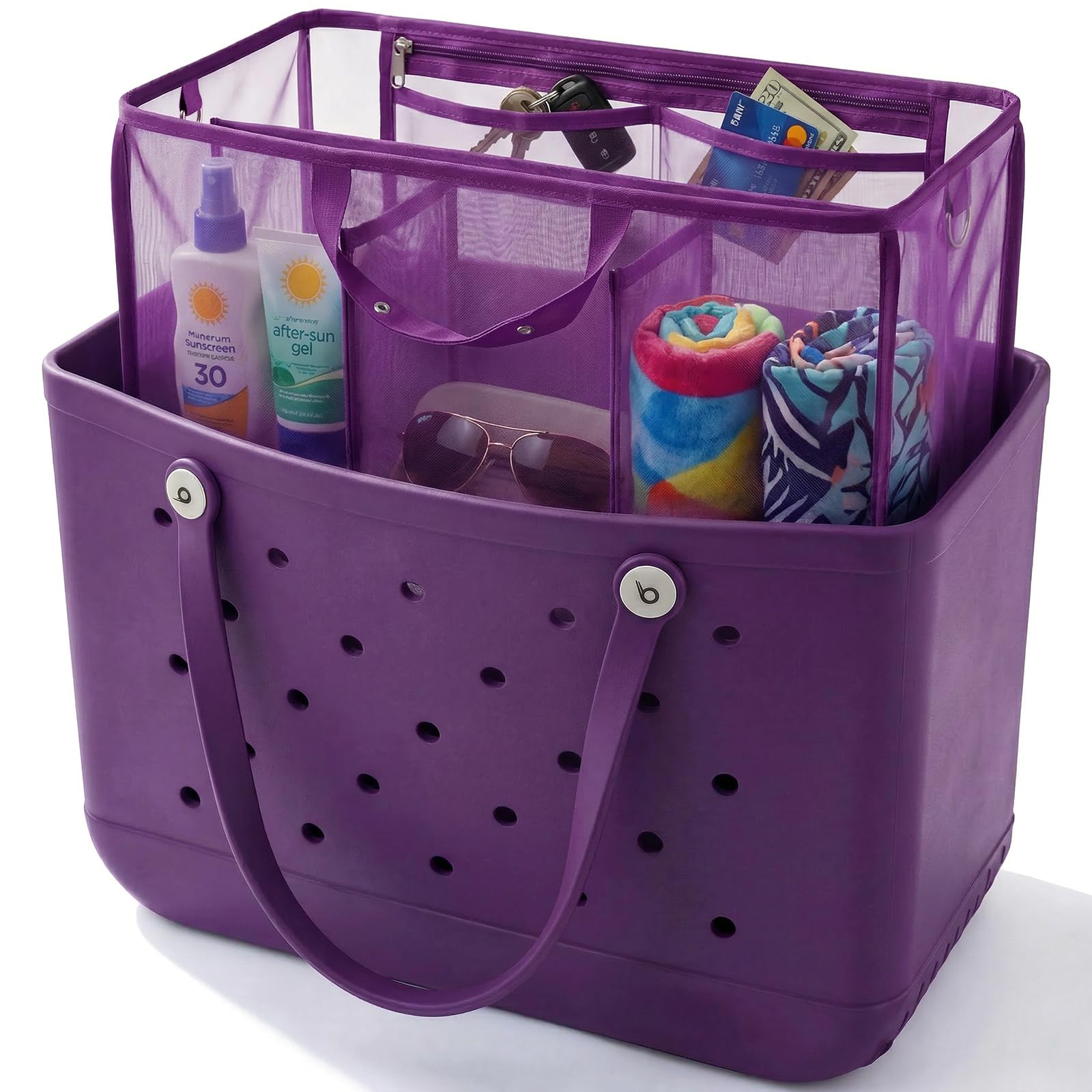 LETGO Beach Bag Organizer Compatible with X Large Bogg Bag Accessories Inserts,Lightweight Mesh Insert Divider Pouch for Original XL Bogg Bags,Beach Tote Bags Insert,Purple,X-Large