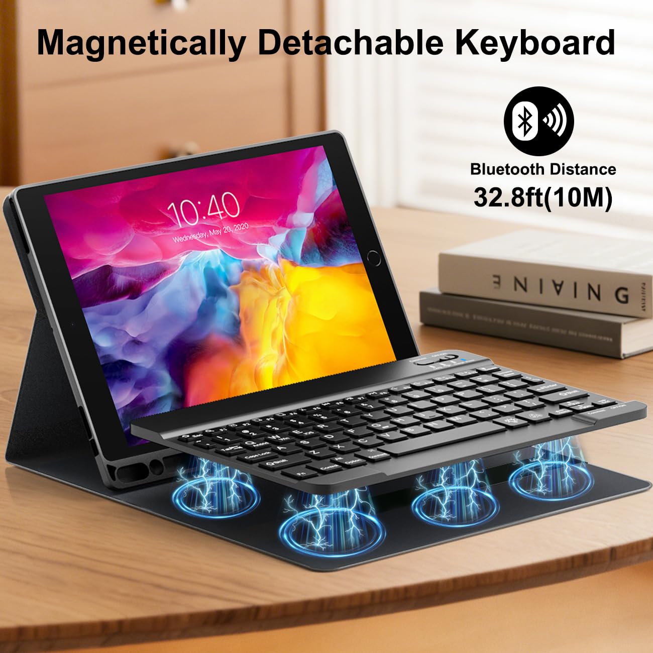 Funda con teclado desmontable para iPad Pro de 12.9 pulgadas, 7 colores retroiluminados, recargable, con soporte para lápices, para 1ª y 2ª generación (2015/2017), escritura Bluetooth para
