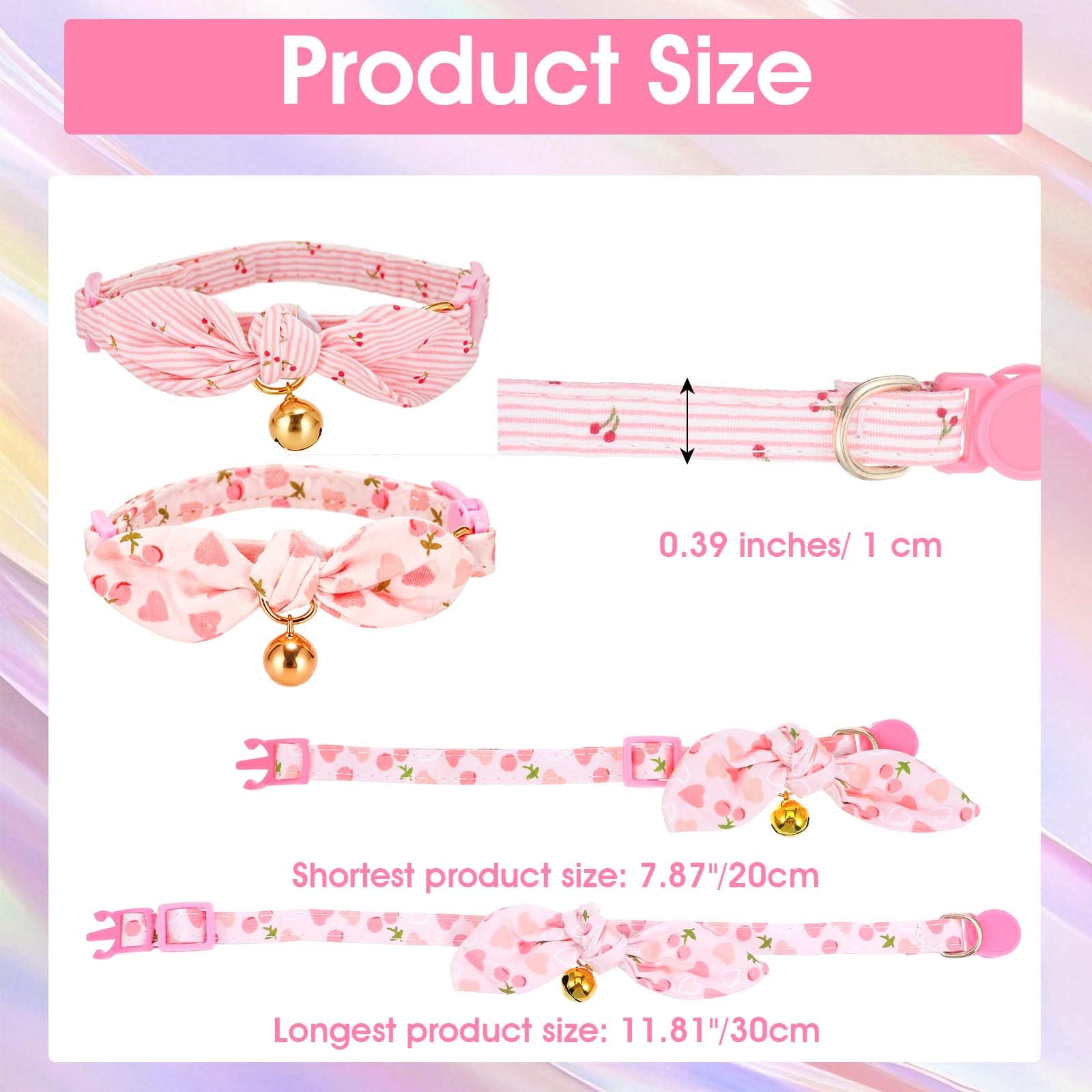 2 Pack Kitten Collar Cotton Breakaway Cat Collars Bell Pink Cat Collar with Bells Pendant - Image 2