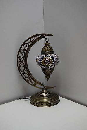 Mozaik Masa Lambası Hilal,Türk Yapımı Masa Lambası Yarım Ay, Mozaik Masa Lambası, Model2