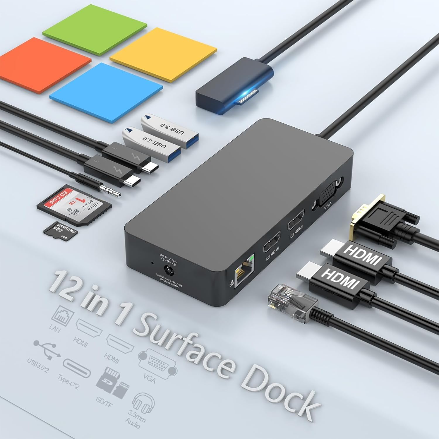 Surface Pro 4/Pro 5/Pro 6 Hub Docking Station with 4K HDMI Adapter +3 Port USB 3.0 (5Gps)+SD/TF(Micro SD) Card Reader Converter Combo Adaptor for Microsoft Surface Pro 2015/2017/2018