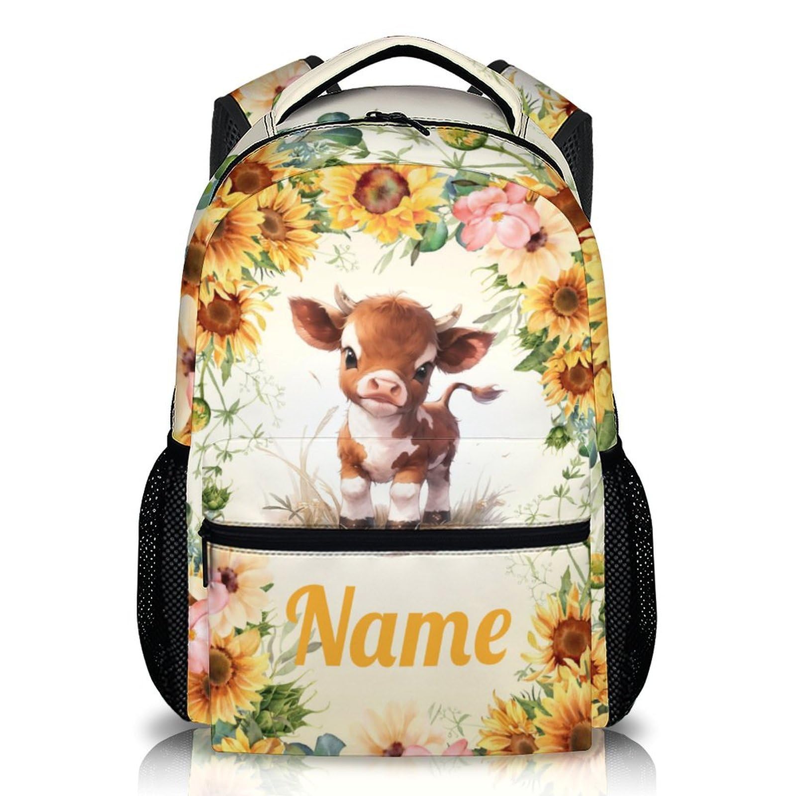 Wedinosaurnes Kids Cow Backpack, Custom Cattle Backpack for Girls 3-10, Cute Toddler School Bag, 17 Inch Student Bookbag for Travel Hiking School