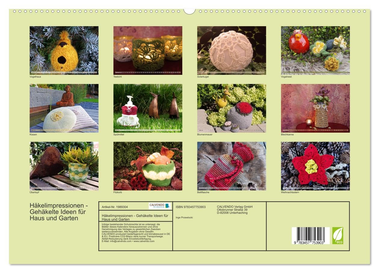 Häkelimpressionen - Gehäkelte Ideen für Haus und Garten (hochwertiger Premium Wandkalender 2026 DIN A2 quer), Kunstdruck in Hochglanz: Kreative und ... Häkeleien für jeden Monat. (CALVENDO Hobbys)