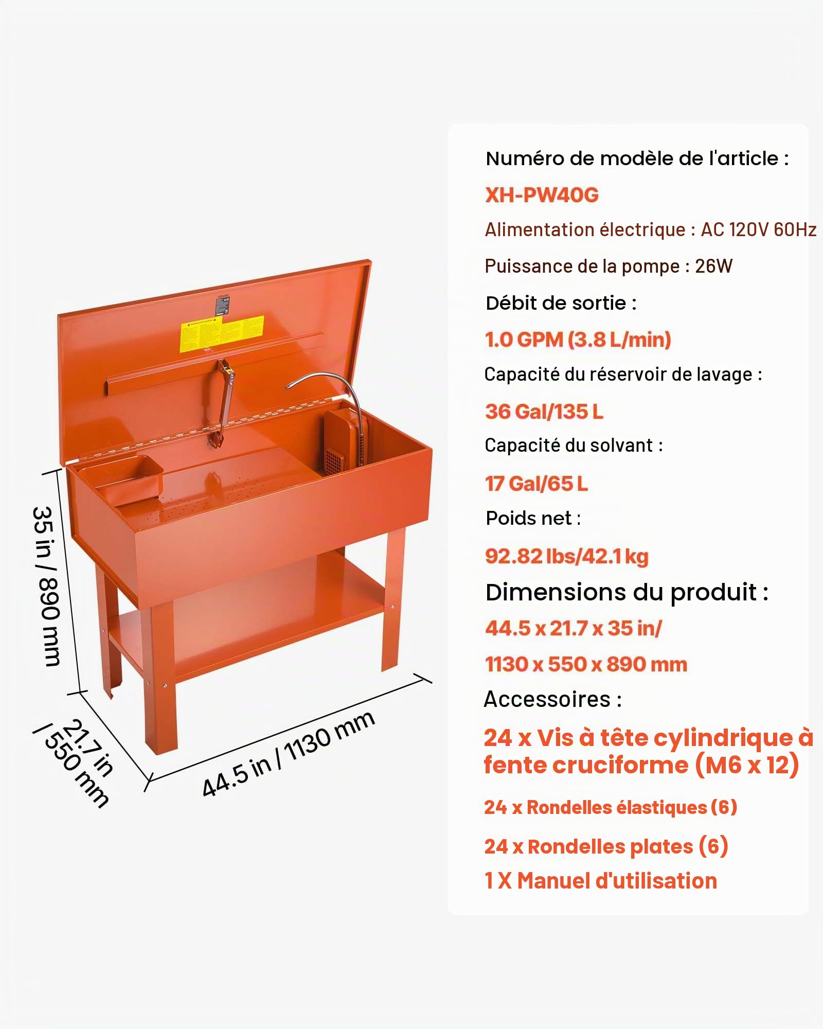 VEVOR Fontaine de Nettoyage, Fontaine de Dégraissage avec Cuve de Nettoyage 135 L et Capacité Solvant 65 L, Bac de Lavage pour Pièces Mécaniques Auto Garage Atelier, sur Pied, avec Pompe Électrique