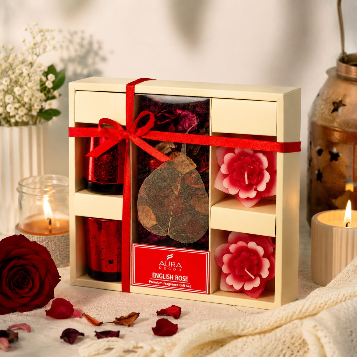 AuraDecor Candle Gift Set || Candle Holder || Floating Candle || Potpourri || Corporate Gift || Tealight Candle || Aromatherapy Rose Aroma Set-image-19