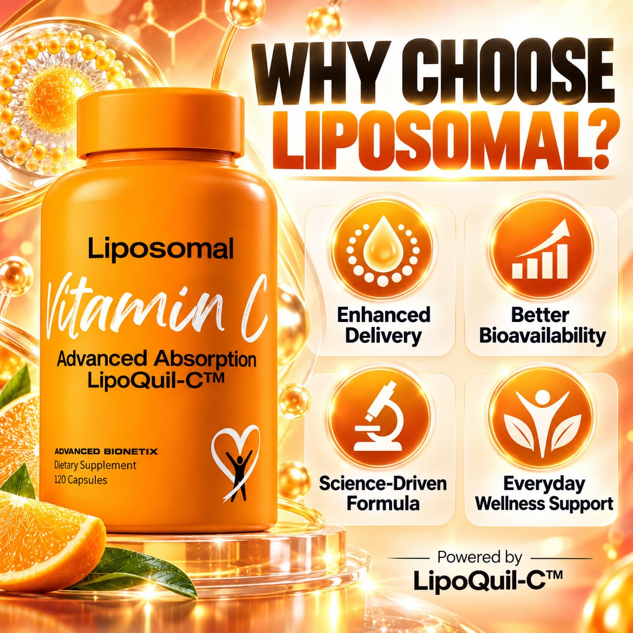 Advanced Bionetix Liposomal Vitamin C Supplement | LipoQuil-C™ Enhanced Absorption Technology | 120 Capsules 1000mg High Dose Fat Soluble Vita C | Immune Support Collagen Support — Amazon image 5