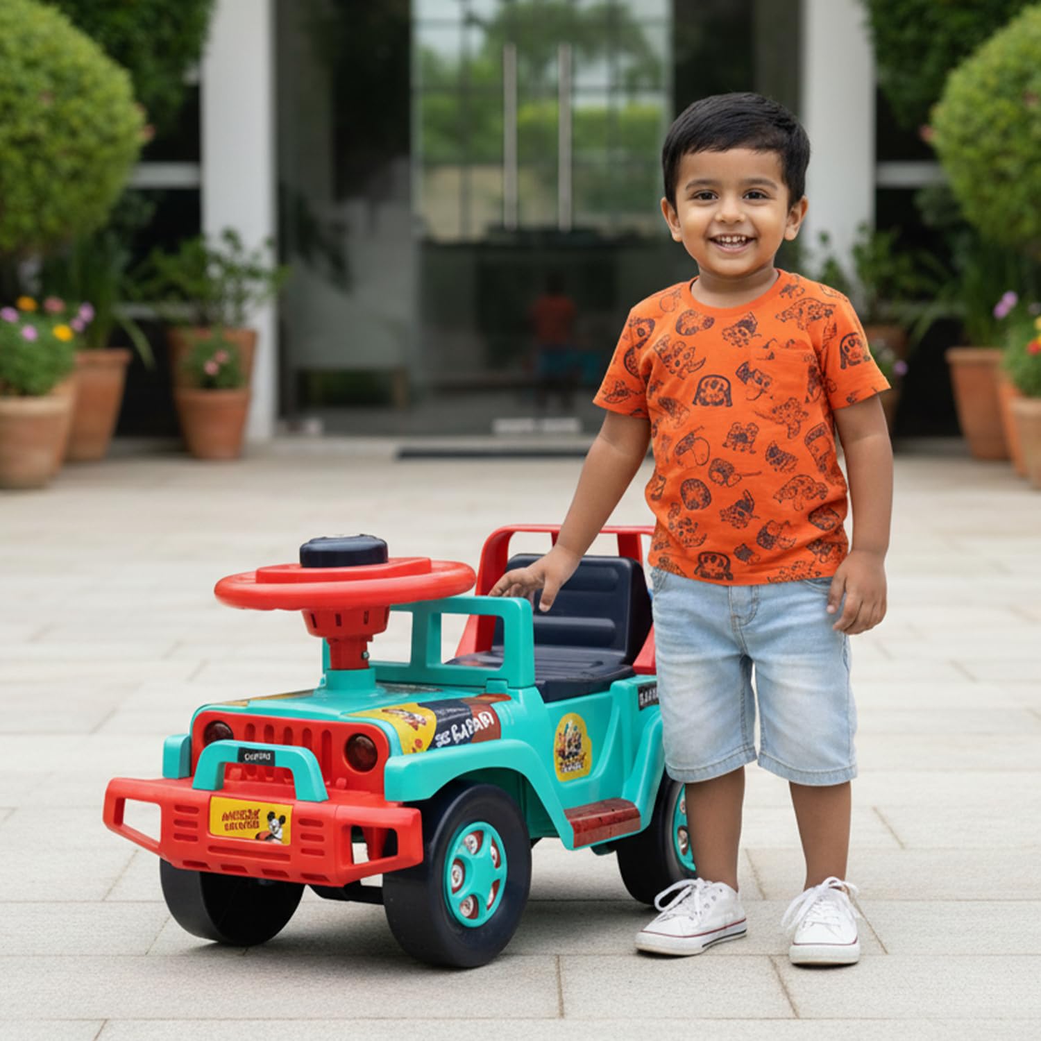 Toyzone Ride On | Baby Car | Kids Car | Toy Car| Push Car| Swing Car| Ride on Car with Music & Horn (Mickey Mouse Safari) 2