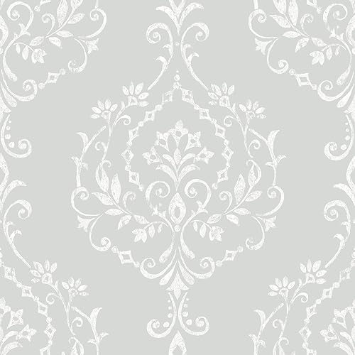 RoomMates Papel tapiz autoadhesivo de damasco gris