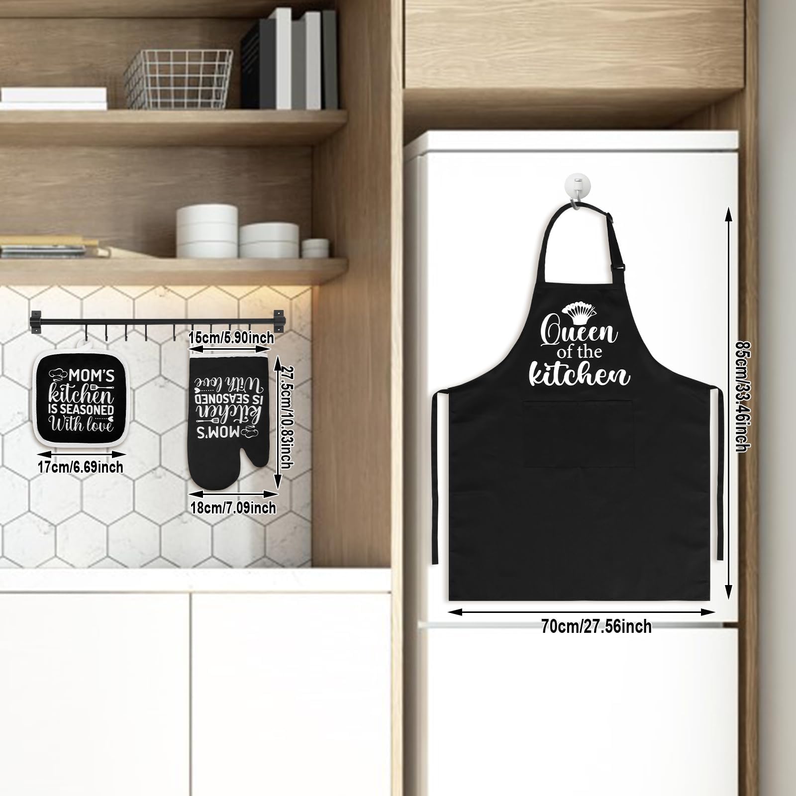 Regalos de cocina para mamá, regalos para el día de la madre de parte de la hija, ideas de regalo de cumpleaños para mamá con tabla de cortar, cucharas de madera, delantales, guantes de horno, soporte