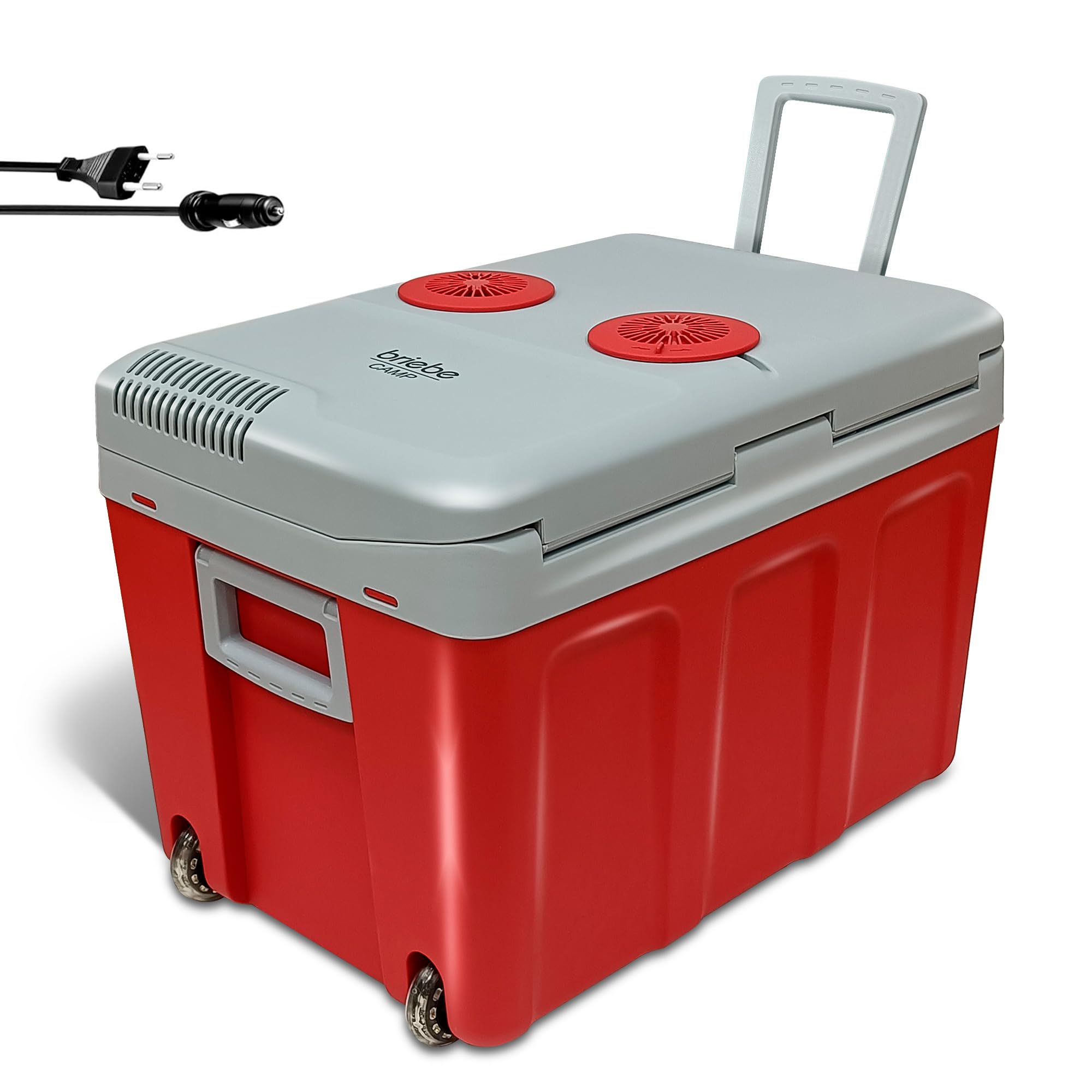 briebe Przenośna elektryczna lodówka podróżna do samochodu, na kemping, 12 V/220 V, pojemność 40 l, kółka, chłodzenie, utrzymanie ciepła, tryb niskiego zużycia energii (czerwony)