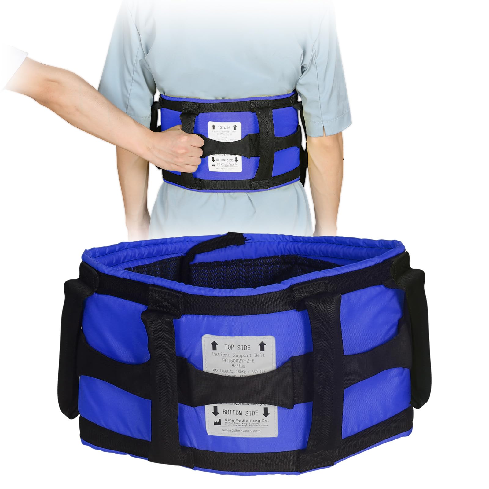 Gehgurt Transfergurt mit 7 Griffen – Pflegegurt für Senioren und Patienten, komfortabler Umsetzgurt mit Klett und Schnalle, verstellbar, bis 150 kg belastbar (XL)