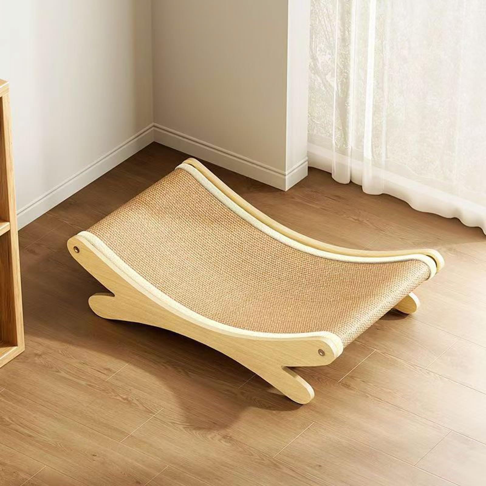 Lit 2-en-1 en sisal pour chat avec griffoir pour chats de grande taille - Hamac avec coussin en sisal, meuble en bois pour chat pour griffer et se reposer (Khaki 1 pièce)