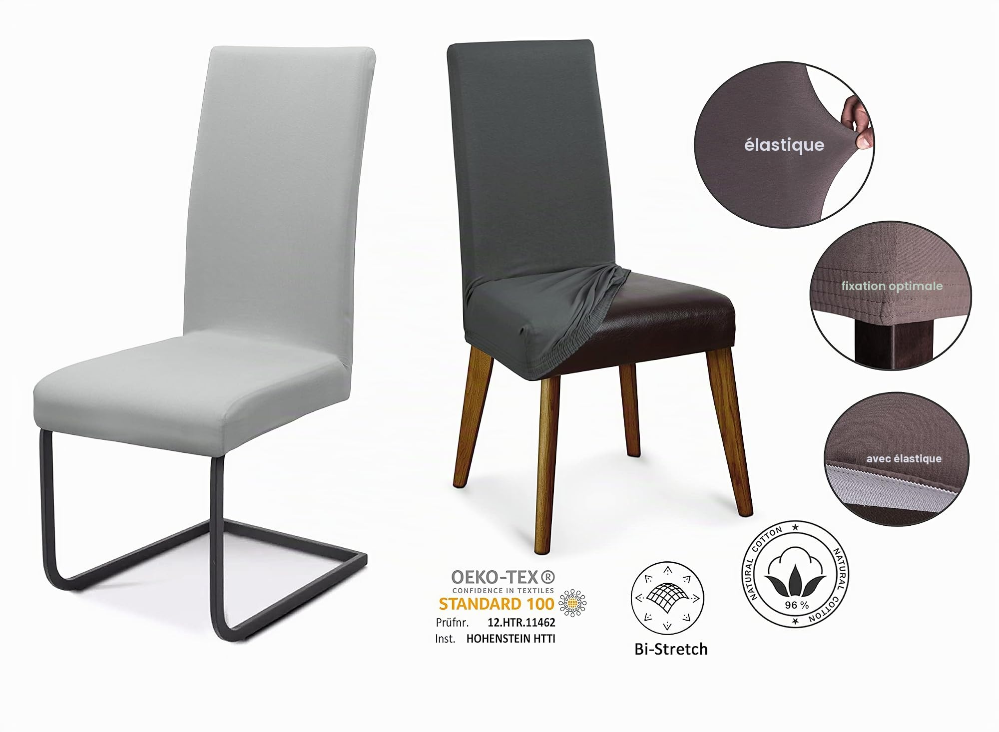 BEAUTEX Lot de 4 Housses de Chaise en Jersey, Housse Extensible en Coton bi-élastique, Couleur sélectionnable, Beige