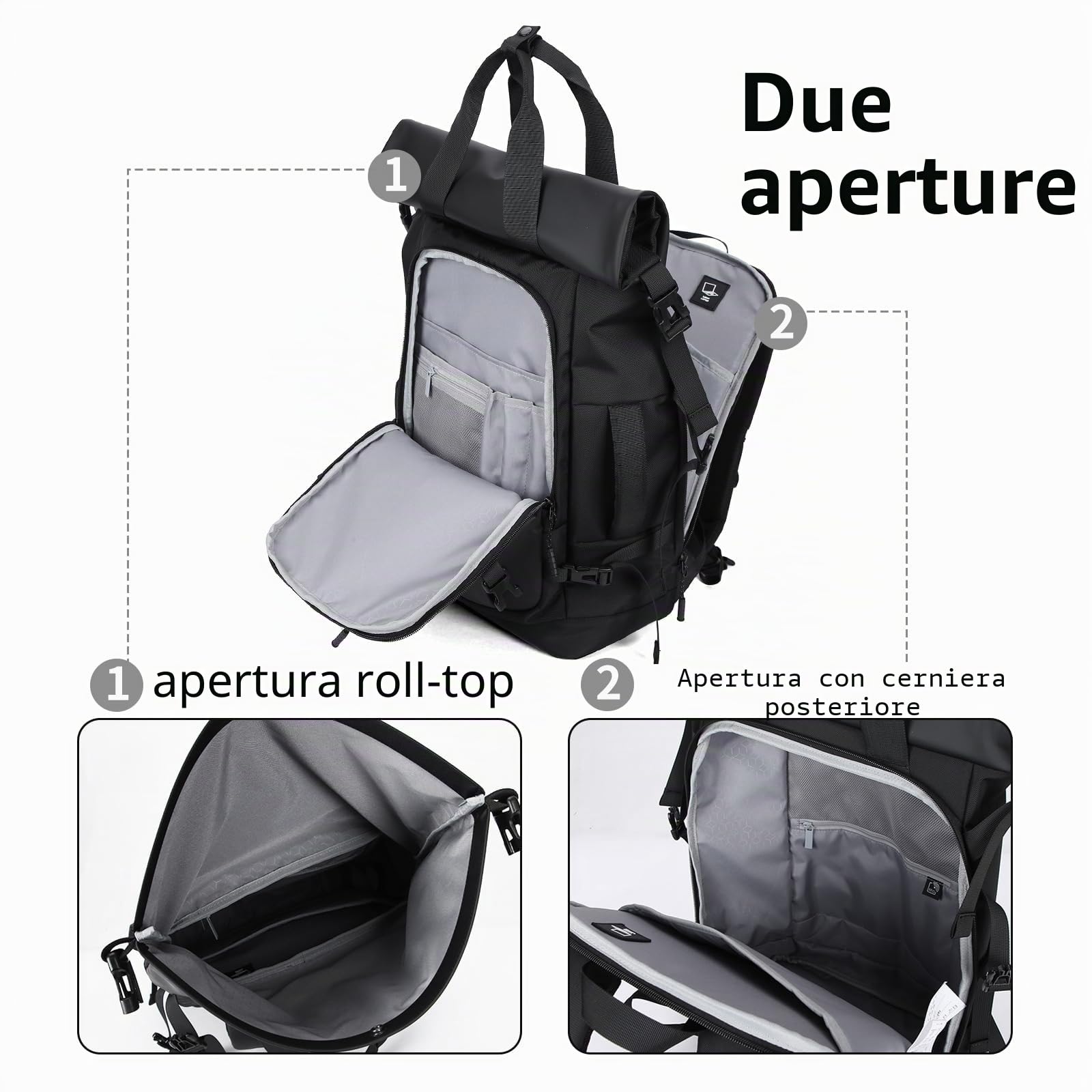 Zaino da donna e uomo, impermeabile, con computer portatile, 15,6 pollici, pieghevole, casual, per ciclismo, tempo libero e viaggi