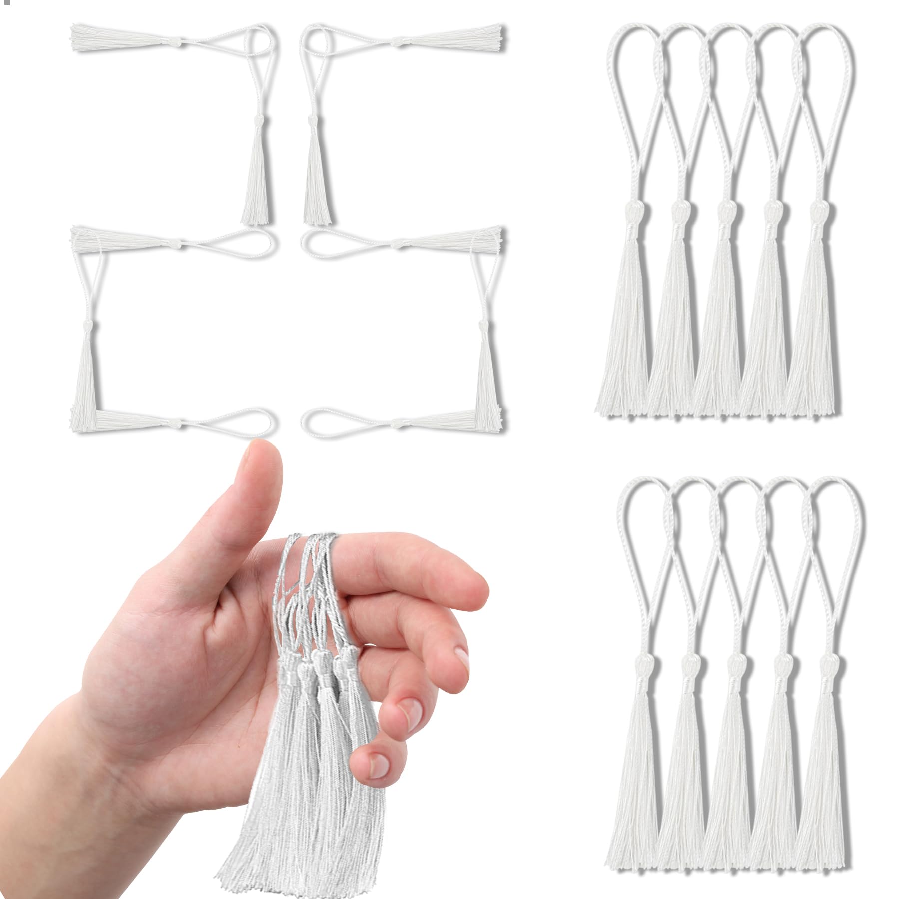 WALWAL Handmade DIY Tassels?25PCS Handmade Tassel Assortment - 14cm/5.5 Inch Tassels for DIY Earrings, Jewelry, Bookmarks, Arts & Crafts (White)