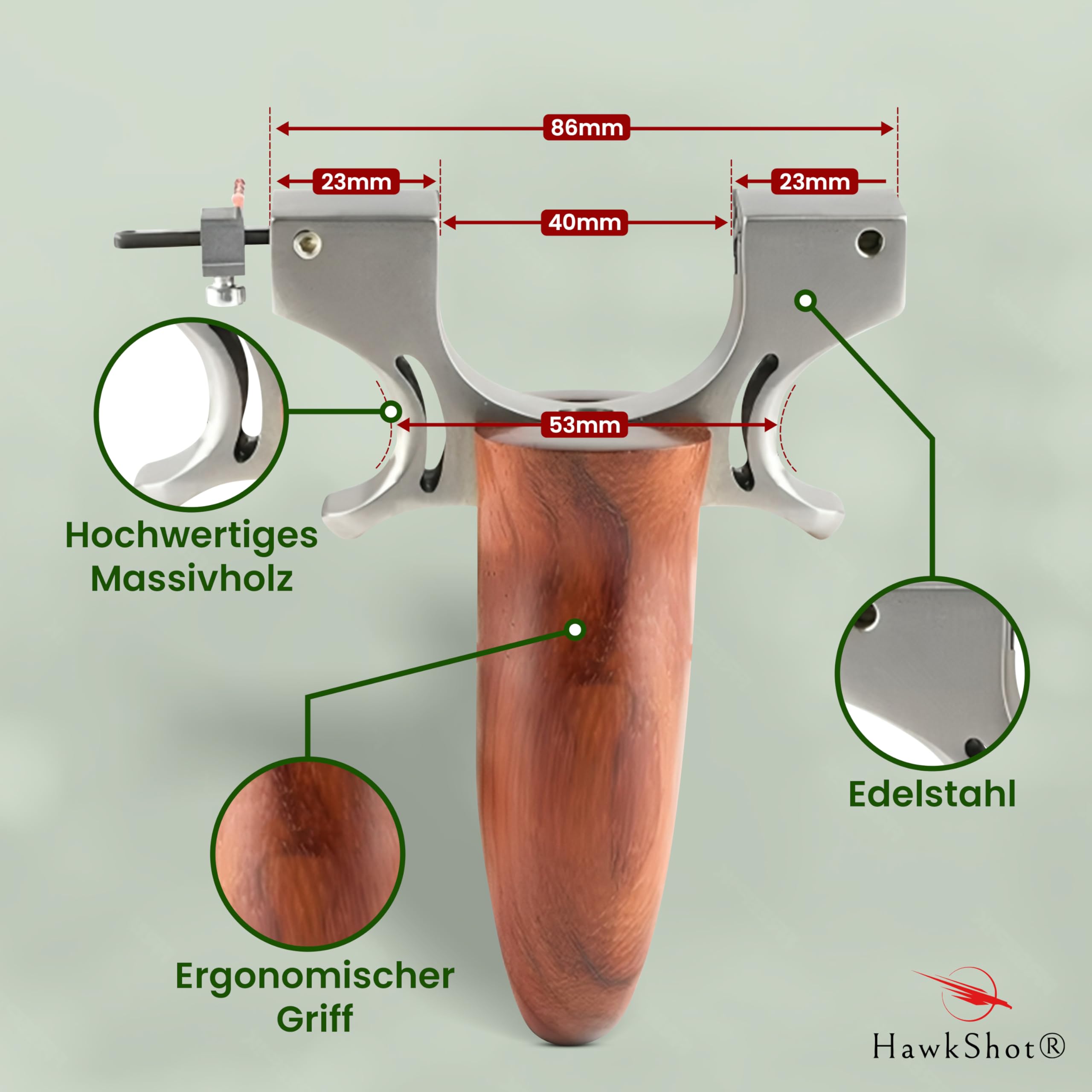 HawkShot® Premium Stahl Steinschleuder Curved-Striker mit Schnellspannvorrichtung/Zwille