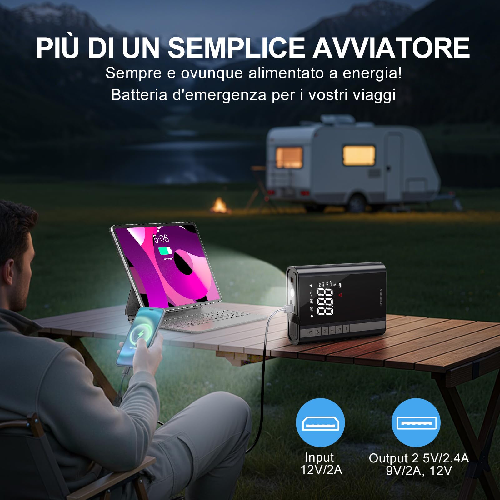 HYCHIKA Avviatore Batteria Auto 1500A - Avviatore Emergenza con Compressore,Booster Avviamento Auto/Moto Portatile (Fino a Tutti i Benzina e 4L Diesel),Doppia USB,600 Lumen LED