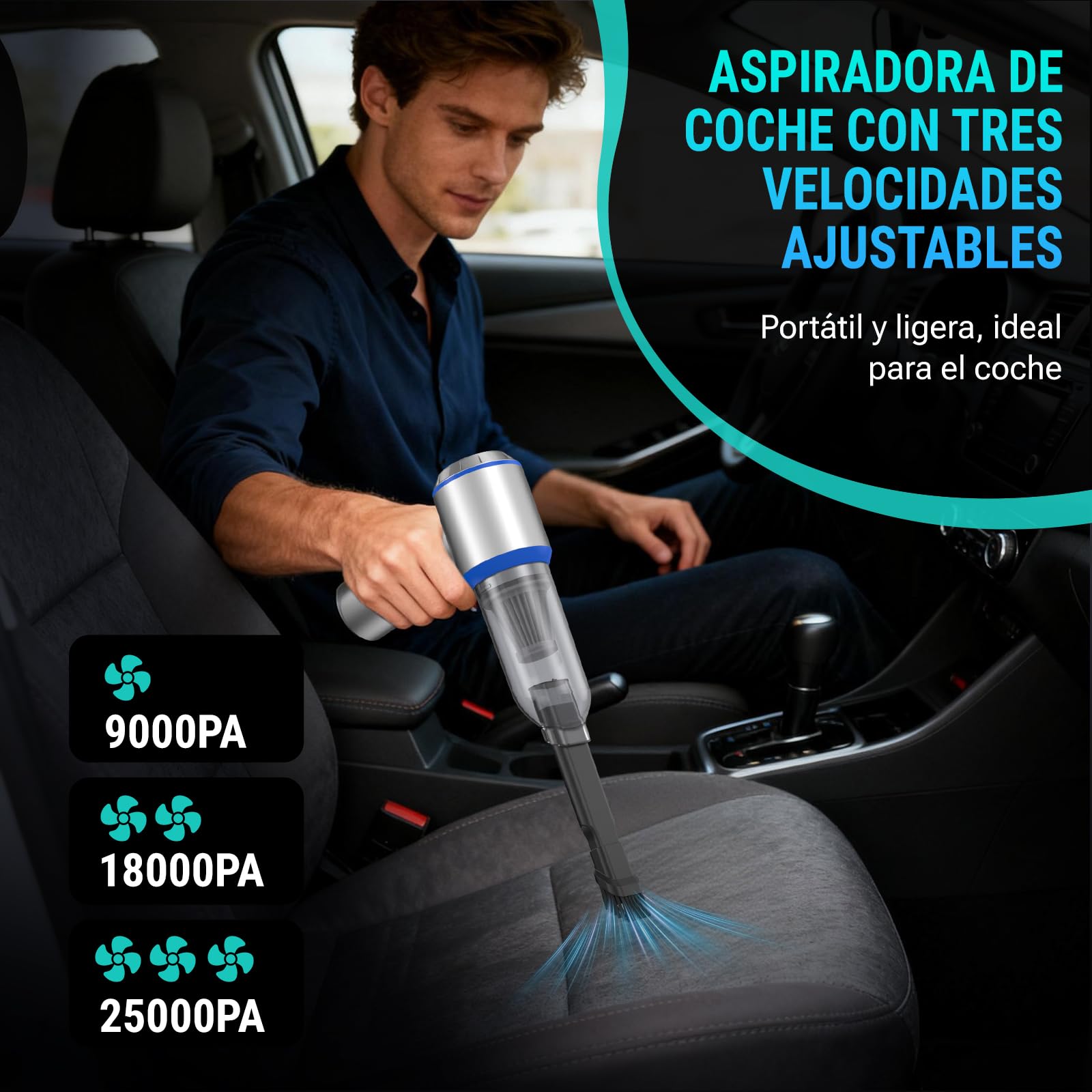 Yomile Aspirador de Mano, 25000Pa/120W Mini Aspirador Recargable, Aspiradoras de Mano con Motor sin Escobillas de 210.000 RPM, Aspirador sin Cable para Coche, para Uso en la Oficina, el hogar