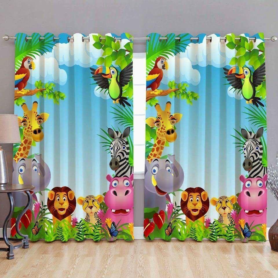Image of GYANTITEXTURE Window Curtains for Home 5Ft Pack of 2 | 3D Digital Curtain Panels for Living Room Bedroom Kids Room | Semi-Sheer Printed Eyelet Drapes for Decoration (4x5 Feet) Animated Animals