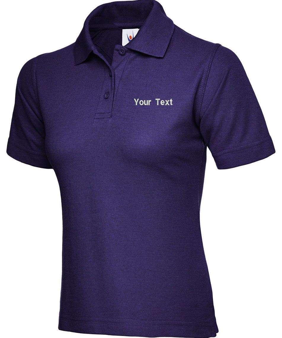 Swagwear Women's Purple Embroidered Your Text Logo Personalised Polo 17 Colours (Xs-4Xl) 106