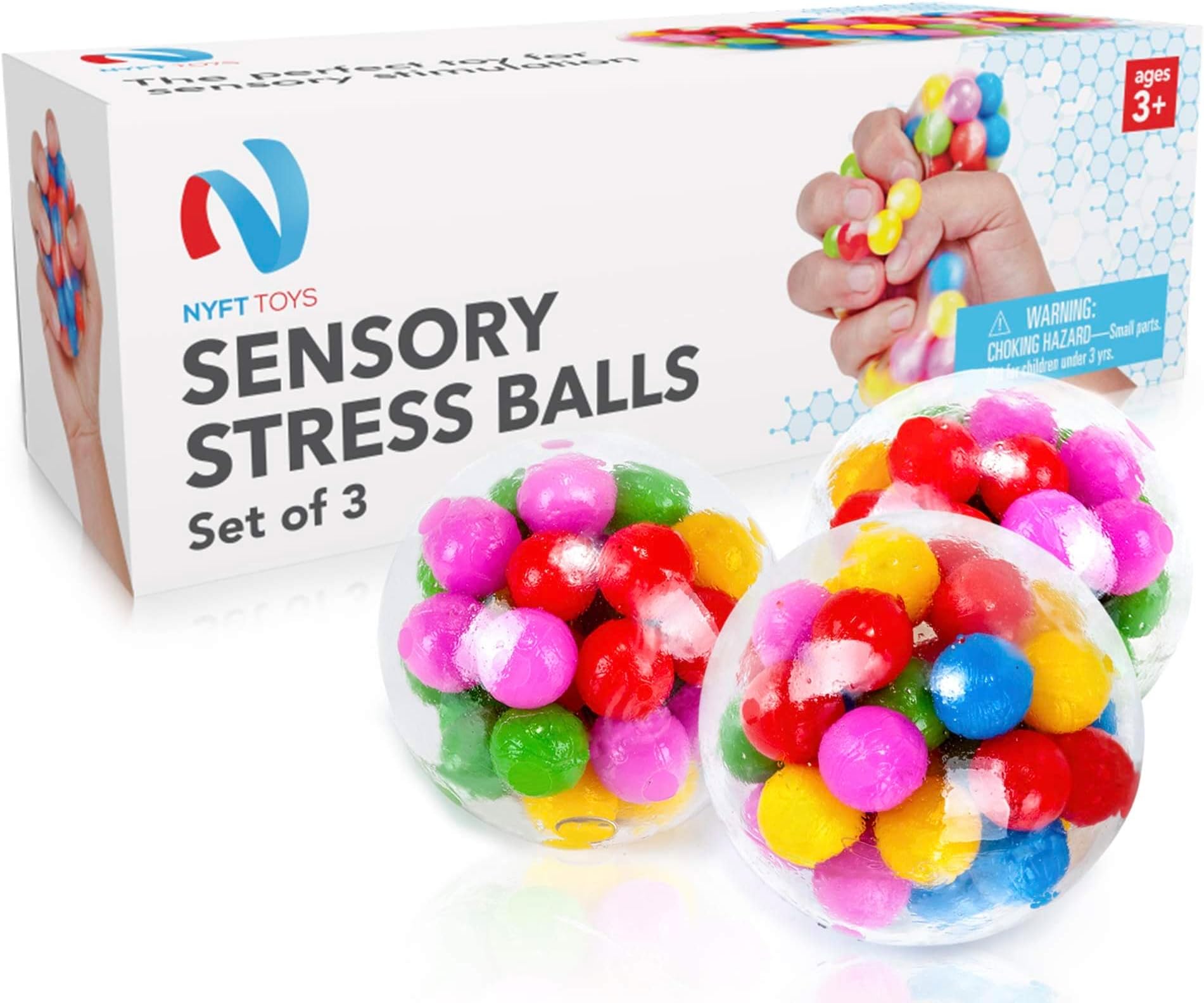 Stress-Relief Sensory Stress Balls by Nyft Toys | Squishy Stress Toys | Squeezing Rubber Ball for Autism, ADHD, ADD, Sensory Needs, Bad Habits | The Calming Fidget Toy for Kids and Adults | 3 Pack