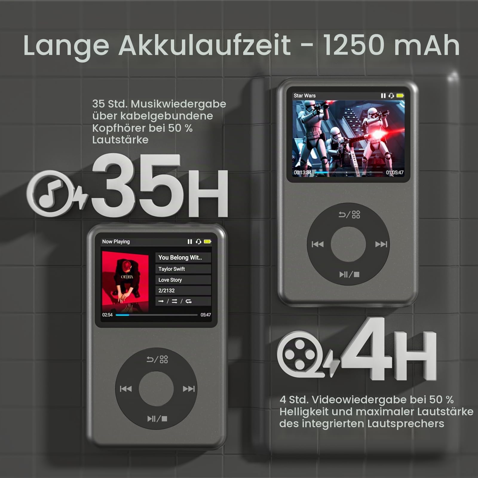 Innioasis Y1 64GB MP3 Player - Zeitlose Klasse: Touch Wheel-Steuerung, Bluetooth, Video-Player, Hörbücher, FM-Radio, Kinder Musikplayer（schwarz）